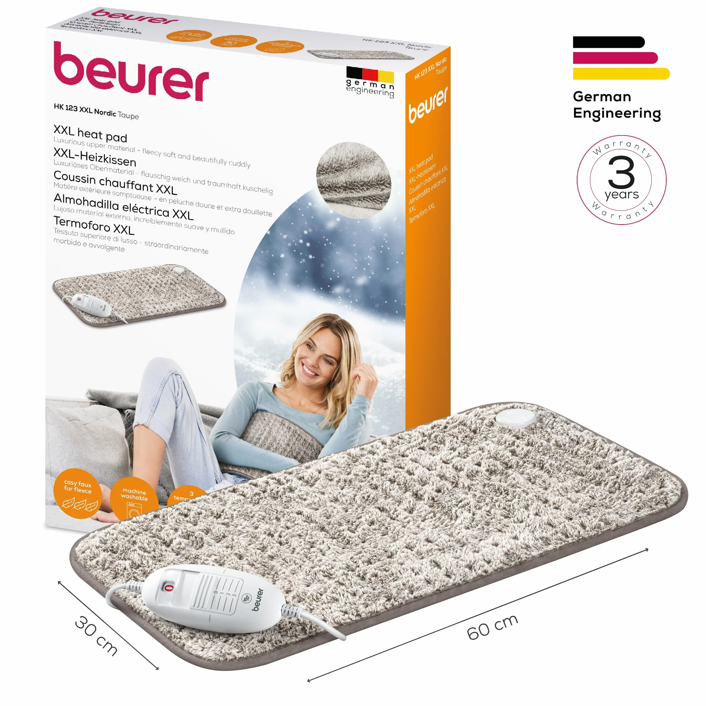 Beurer HK 123 XXL Nordic poduszka grzewcza 60x30 cm 3 ustawienia temperatury automatyczne wyłączanie