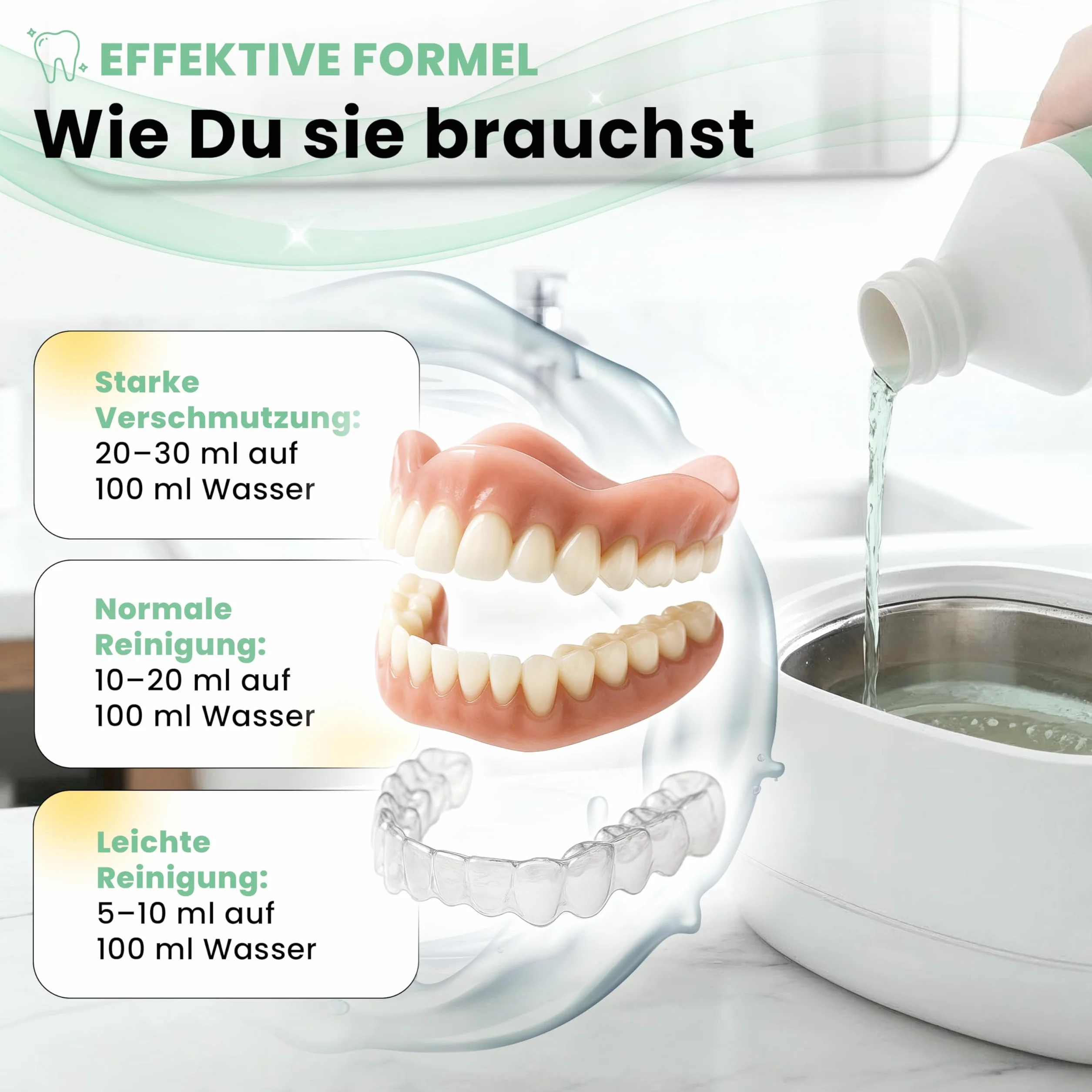 Treufix Koncentrat do czyszczenia ultradźwiękowego Dental 750 ml – do protez, protez, protez, spinek, szyn, skuteczne czyszczenie produktów dentystycznych, chroni materiał i efektywność – Made in DE