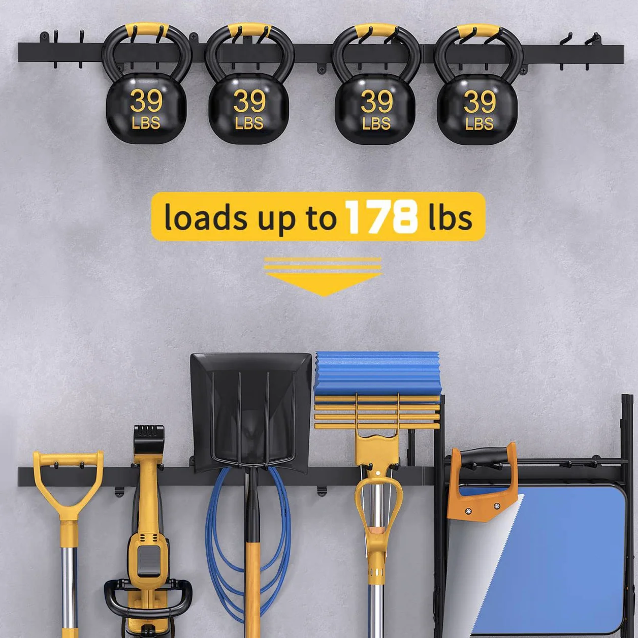 Bomclap Uchwyt na narzędzia garażowy 116 cm metalowy hak ścienny 6 haczyków organizer czarny