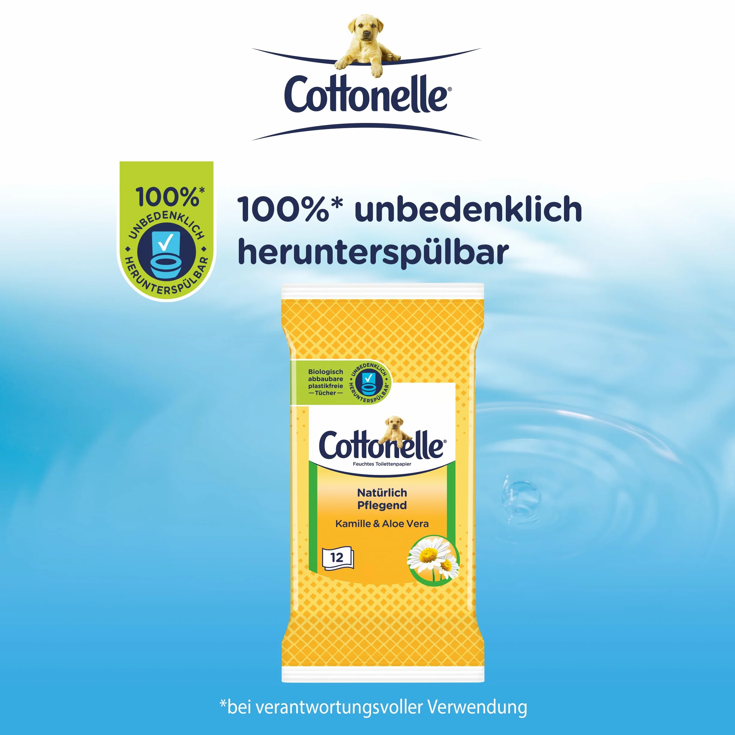 Cottonelle Wilgotny papier toaletowy do podróży, naturalnie pielęgnujący – rumianek i aloes, szybkie rozpuszczanie, 20 x 12 ściereczek, biodegradowalny