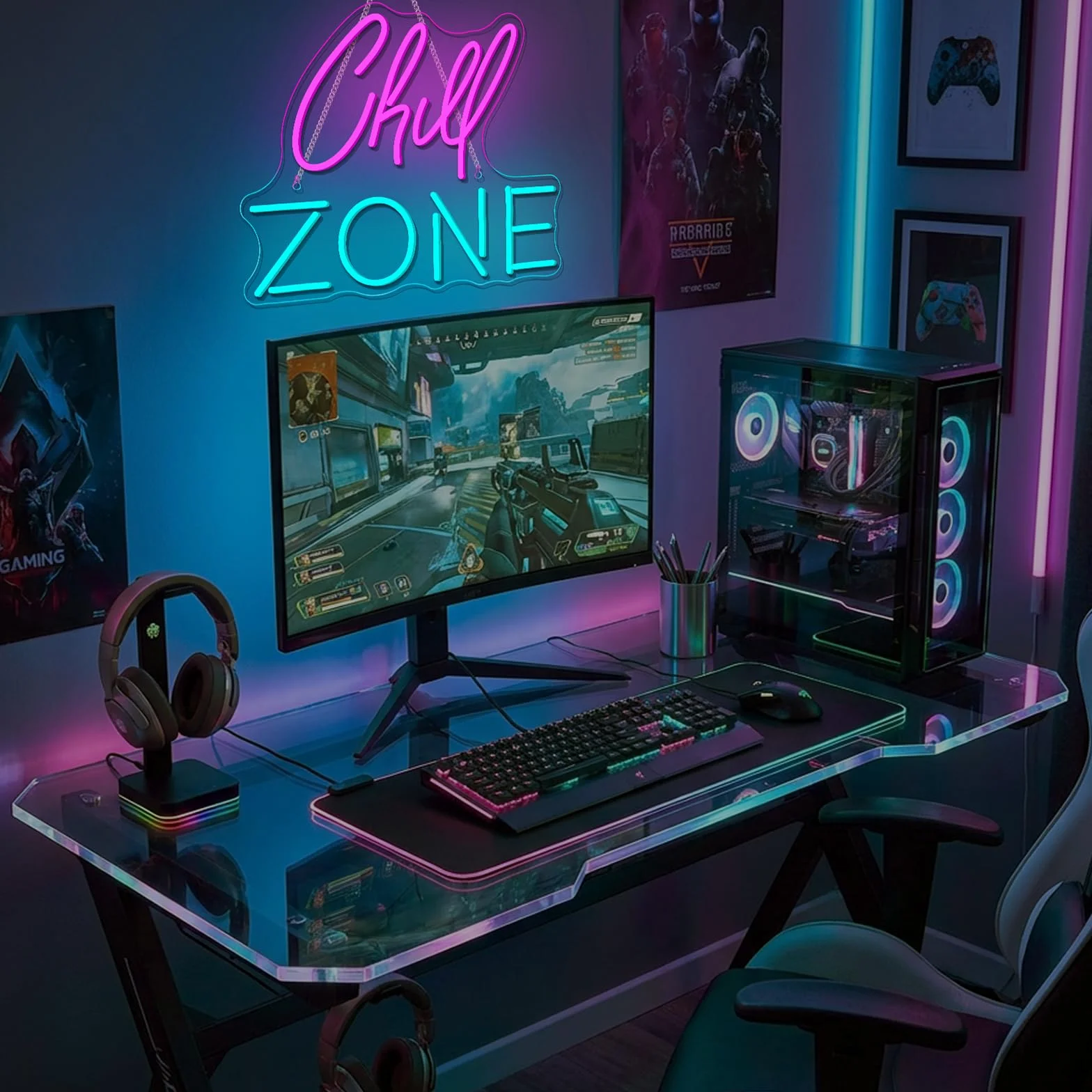 NYXEN Chill Zone nowy szyld LED, ściemniana, 39 x 32 cm, świecąca tabliczka na ścianę, do dekoracji sklepowych, kuchni, jadalni, baru domowego, sztuki ściennej, na prezent