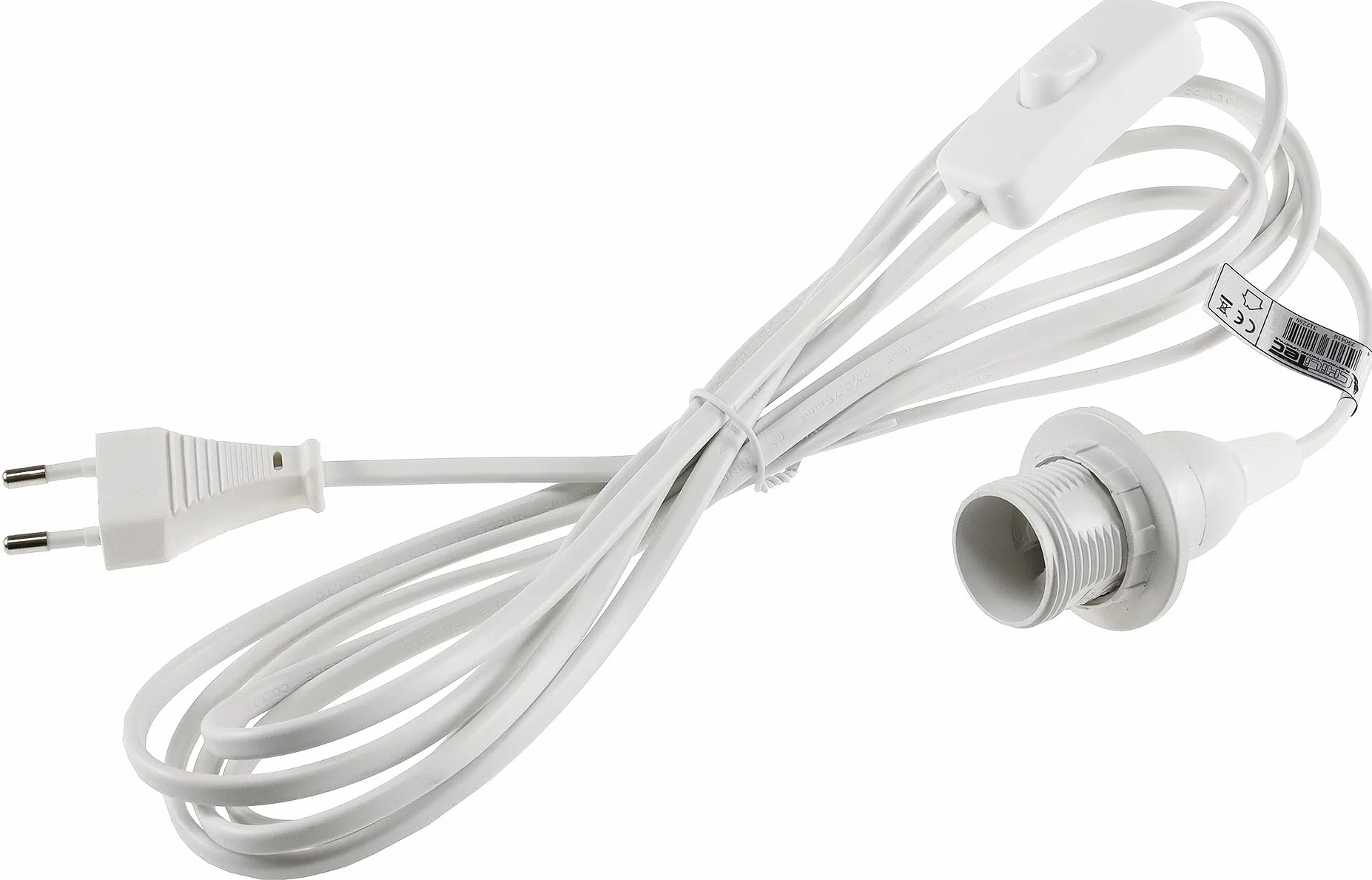 ChiliTec Oprawa lampy E27, kabel 3,4 m, z przełącznikiem, przełącznik sznurkowy, pierścień montażowy do lamp stojących i wiszących, abażuru, papieru, gwiazd, lamp, biała