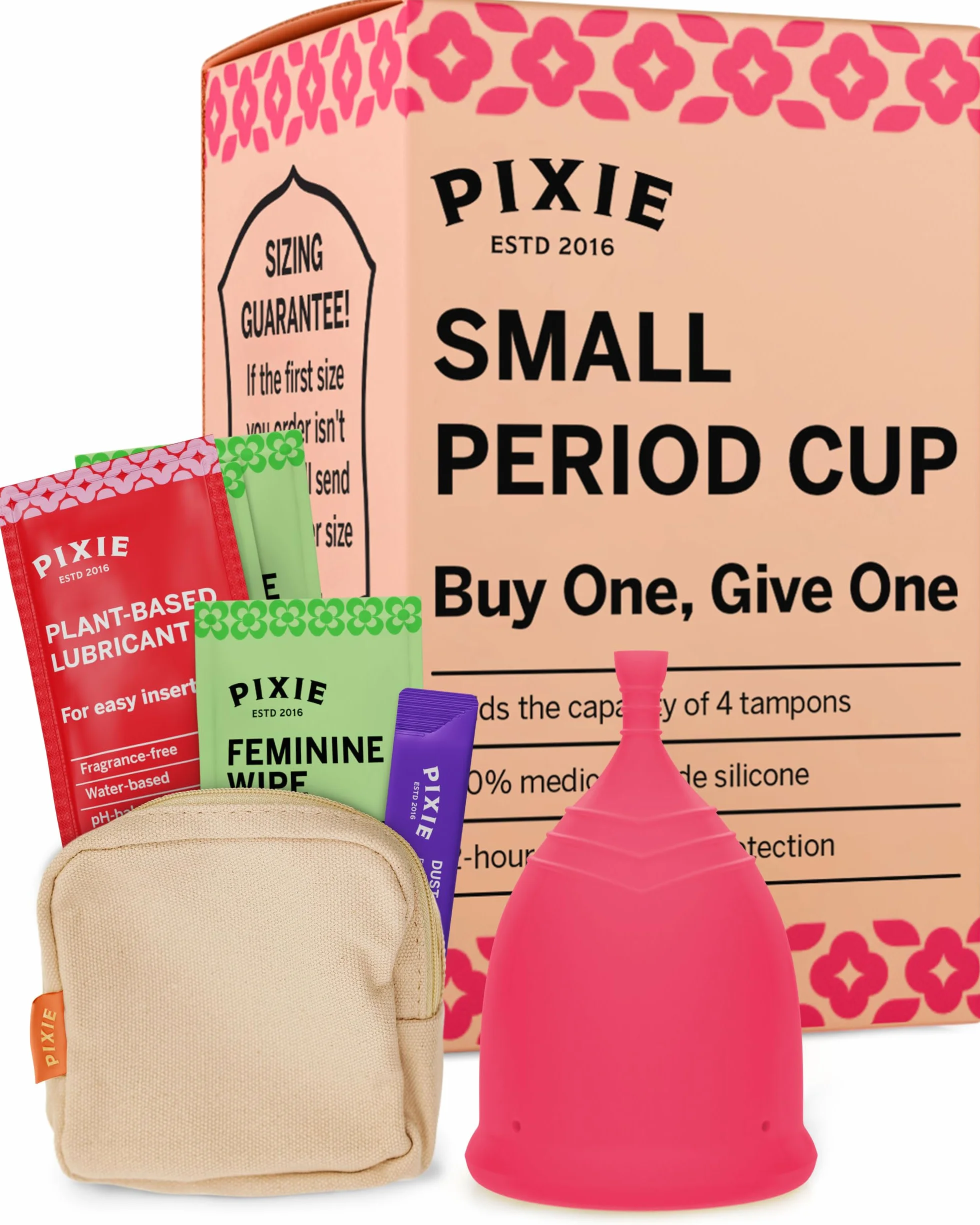 Pixie kubek menstruacyjny - bez metali i toksyn - 100% silikon klasy medycznej - 1 miejsce dla najbardziej miękkiego kubka wielokrotnego użytku - noś 12 godzin - alternatywa dla tamponu - kup jeden
