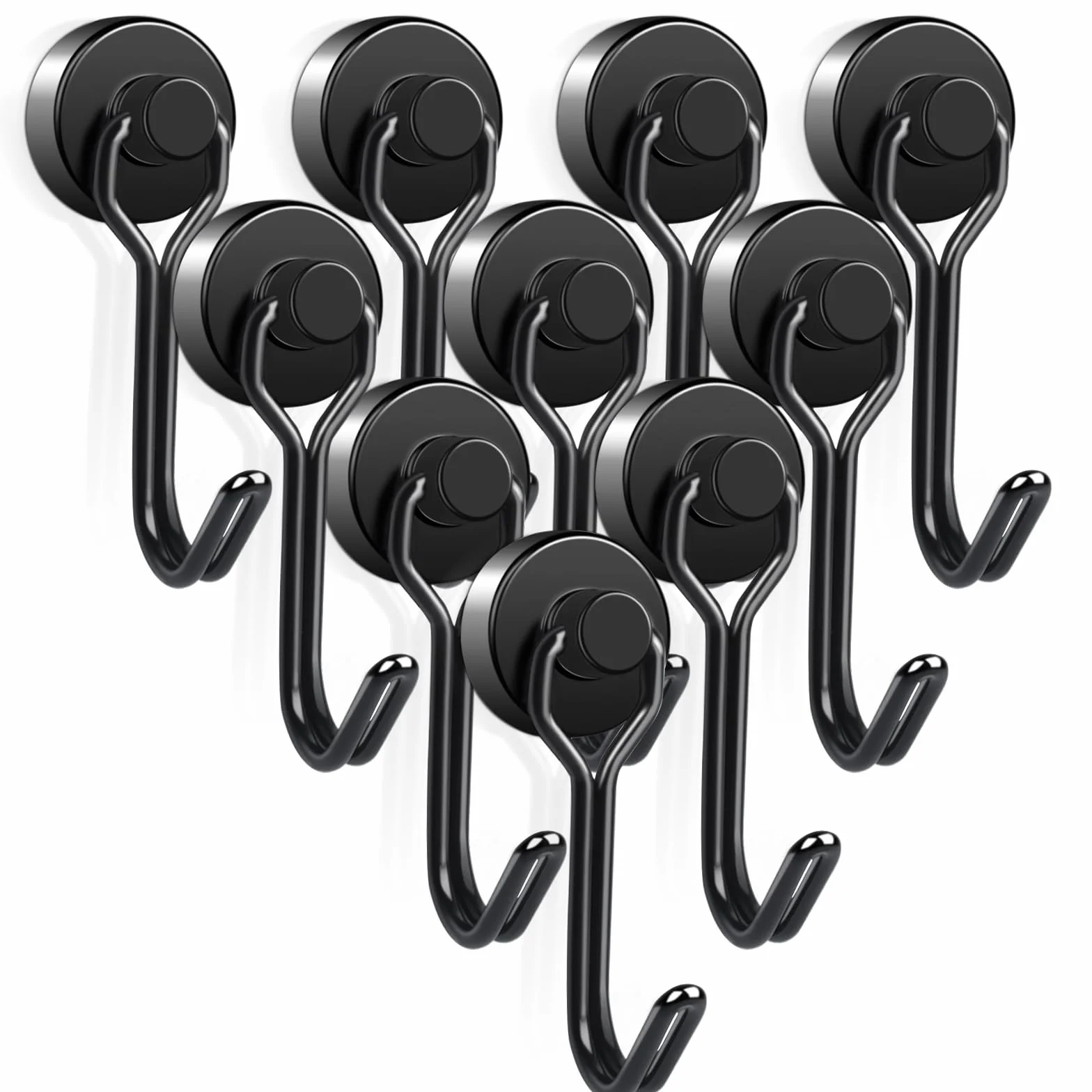 FPMYB 10 sztuk bardzo mocnych haczyków neodymowych 16 mm, nośność 9 kg, obracane o 360°, haczyki magnetyczne, do kuchni, grilla, na kemping, do szafki, biura, czarne