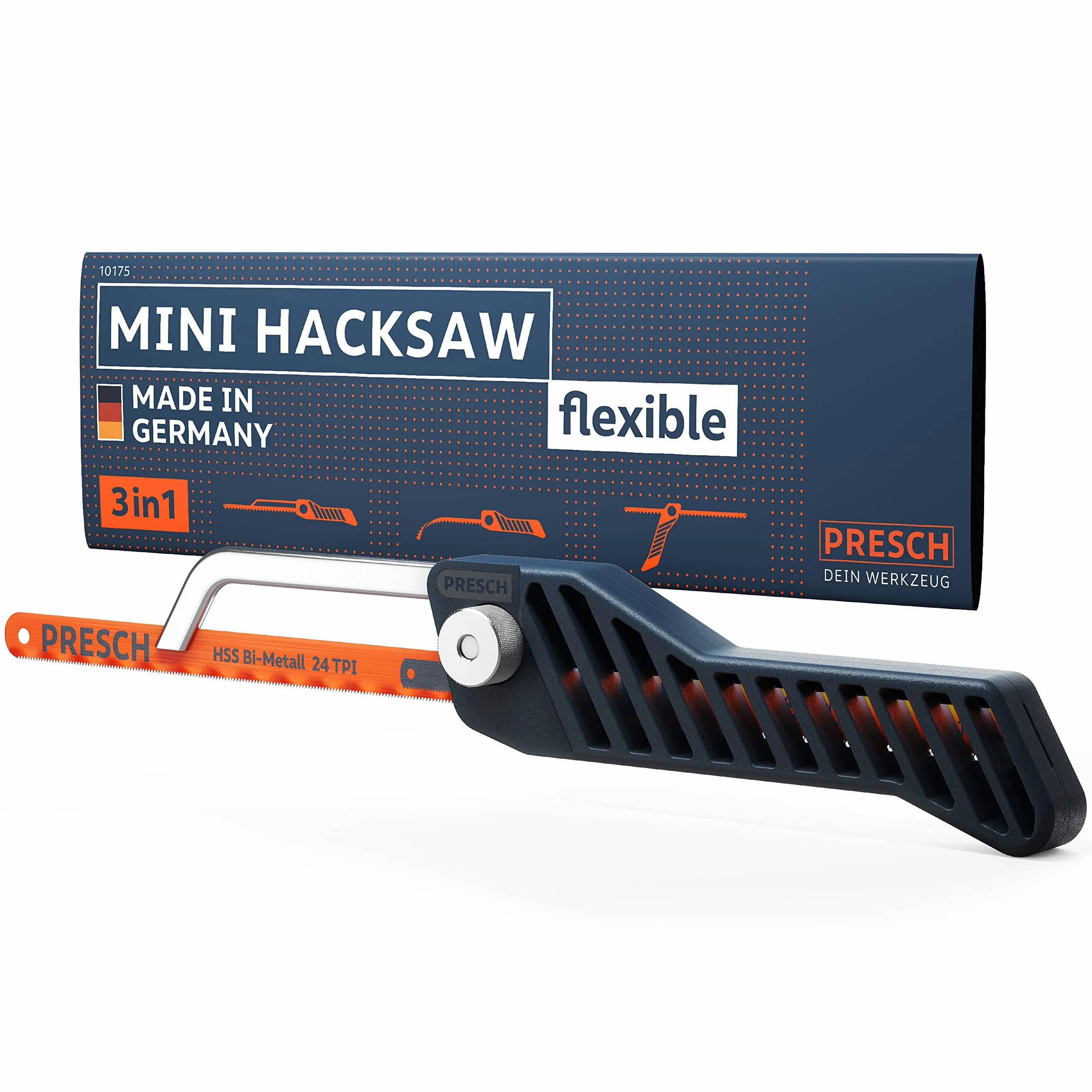 Presch Junior Piła do metalu 300mm – Piła 3w1 z brzeszczotem bimetalowym HSS 300mm – Regulowane narzędzie ręczne z brzeszczotem – Mała przecinarka do metalu, plastiku itp