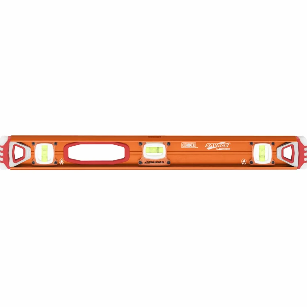 Swanson Tool Co SVI24M Savage anodyzowane aluminium magnetyczna poziomica dwuteowa z zaślepkami SUPERSHOCK™ i 3 fiolkami bąbelkowymi do pomiarów 0°/90°/45° — seria Contractor