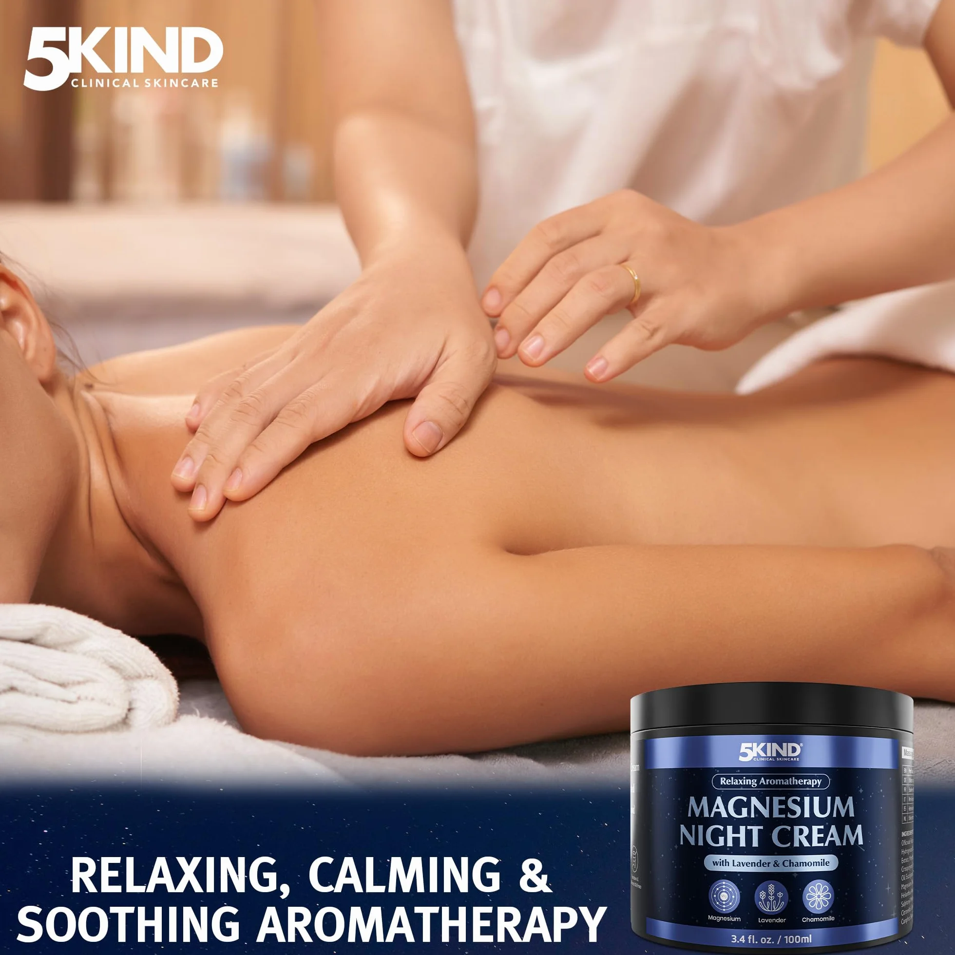 5Kind Magnesium Sleep Cream 100 ml – Relaksujący Magnezowy Balsam do Stosowania Przed Snem z Lawendą i Rumiankiem – Kojąca Aromaterapia z Ekstraktami Lawendy i Rumianku – Naturalne Wsparcie Dla Snu
