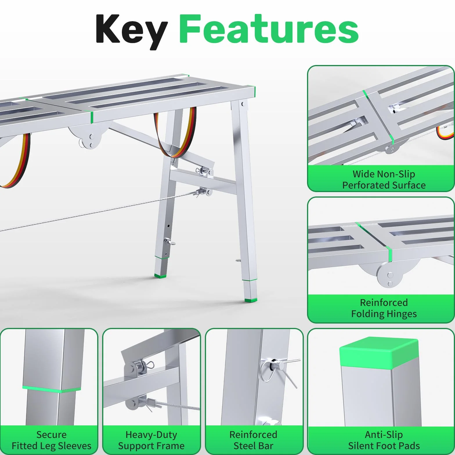 Aluminiowa platforma robocza z regulacją wysokości, składana platforma robocza do domu i warsztatu, garażu i na plac budowy, do 180 kg (120 cm)