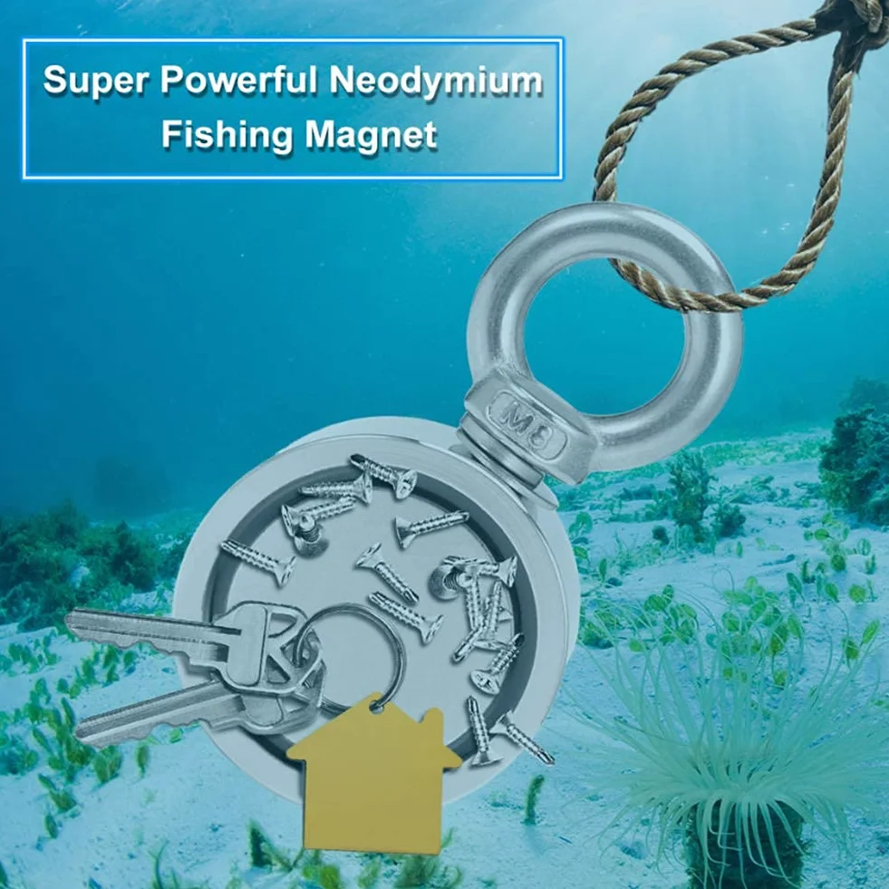 Dwustronne Wędkarstwo Z Magnesem Neodymowym, Okrągły Neodymowy Hak Magnetyczny Z Liną, Haki Magnetyczne Do Połowu Magnesów I Ratownictwa W Rzece, 48mm