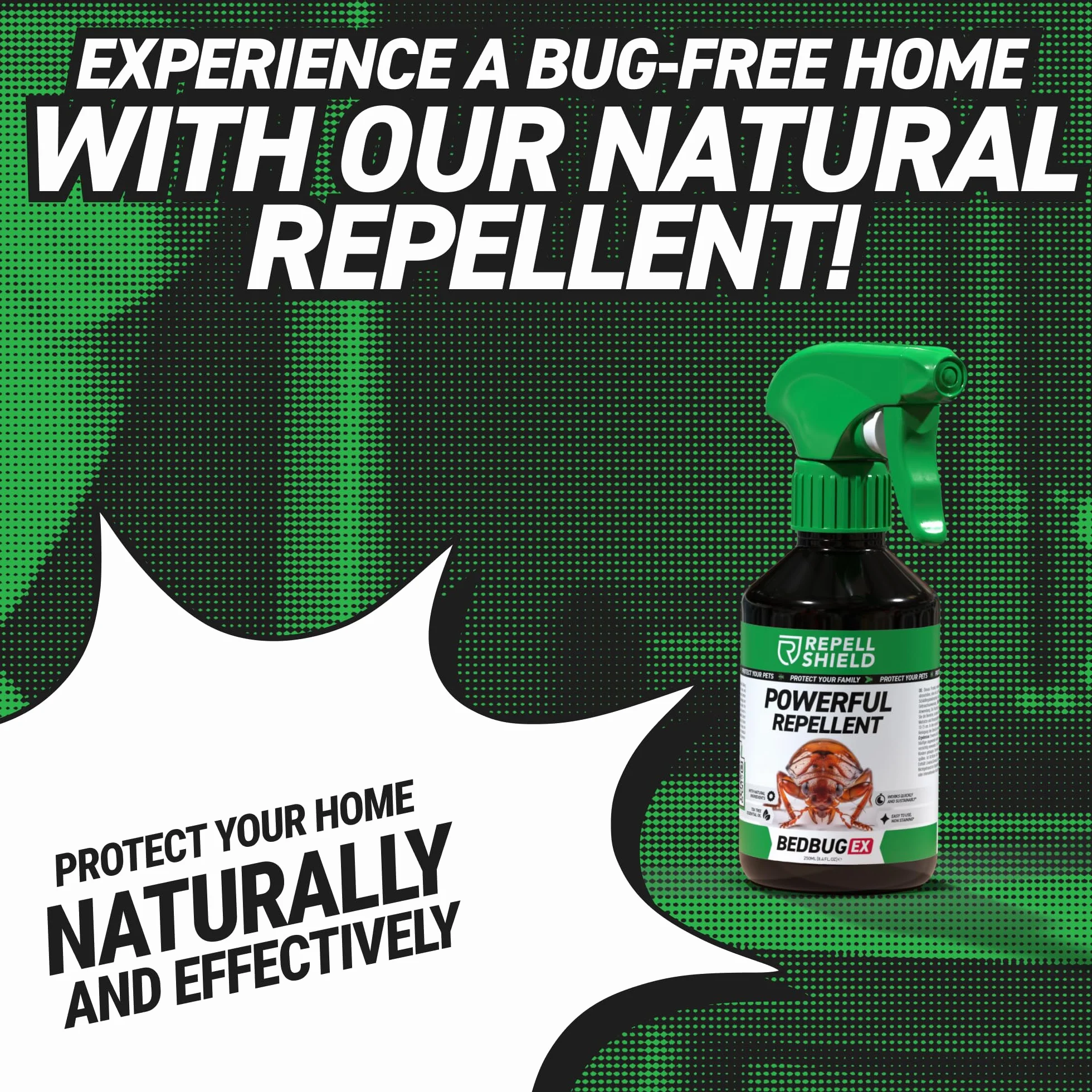 RepellShield Bed Bug Spray jako skuteczny środek przeciwko pluskwom - 250ml - Natural Anti Bed Bug Spray jako delikatne rozwiązanie do zwalczania pluskiew, spray na pluskwy,