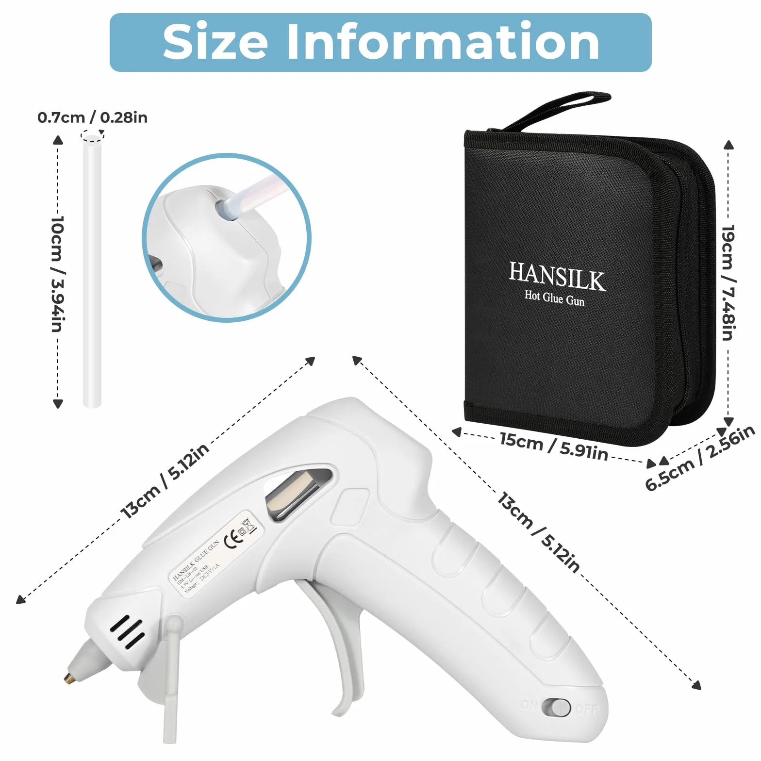 HANSILK Bezprzewodowy pistolet do klejenia na gorąco, mini pistolet do klejenia na gorąco, ładowany przez USB, 2200 mAh, czas pracy 90 minut, 20 szt. patyczków do kleju (7 x 100 mm) do ręcznie