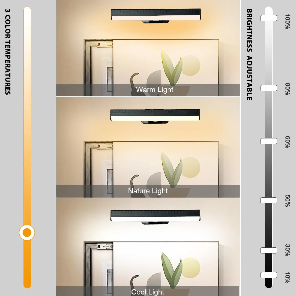 4 x kinkiety LED zasilane bateryjnie do obrazów, bezprzewodowe, ściemnialne, ramka ze zdalnym sterowaniem, 3 światła, magnetyczne światło do dzieł sztuki, portret, dekoracja ścienna