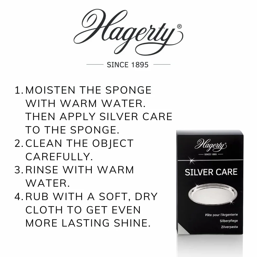 Hagerty Silver Care srebrny krem 185 g, skuteczna politura do czyszczenia i pielęgnacji srebra i metali srebrnych, środek czyszczący do utlenionych sztućców, talerzy, tac, z gąbką