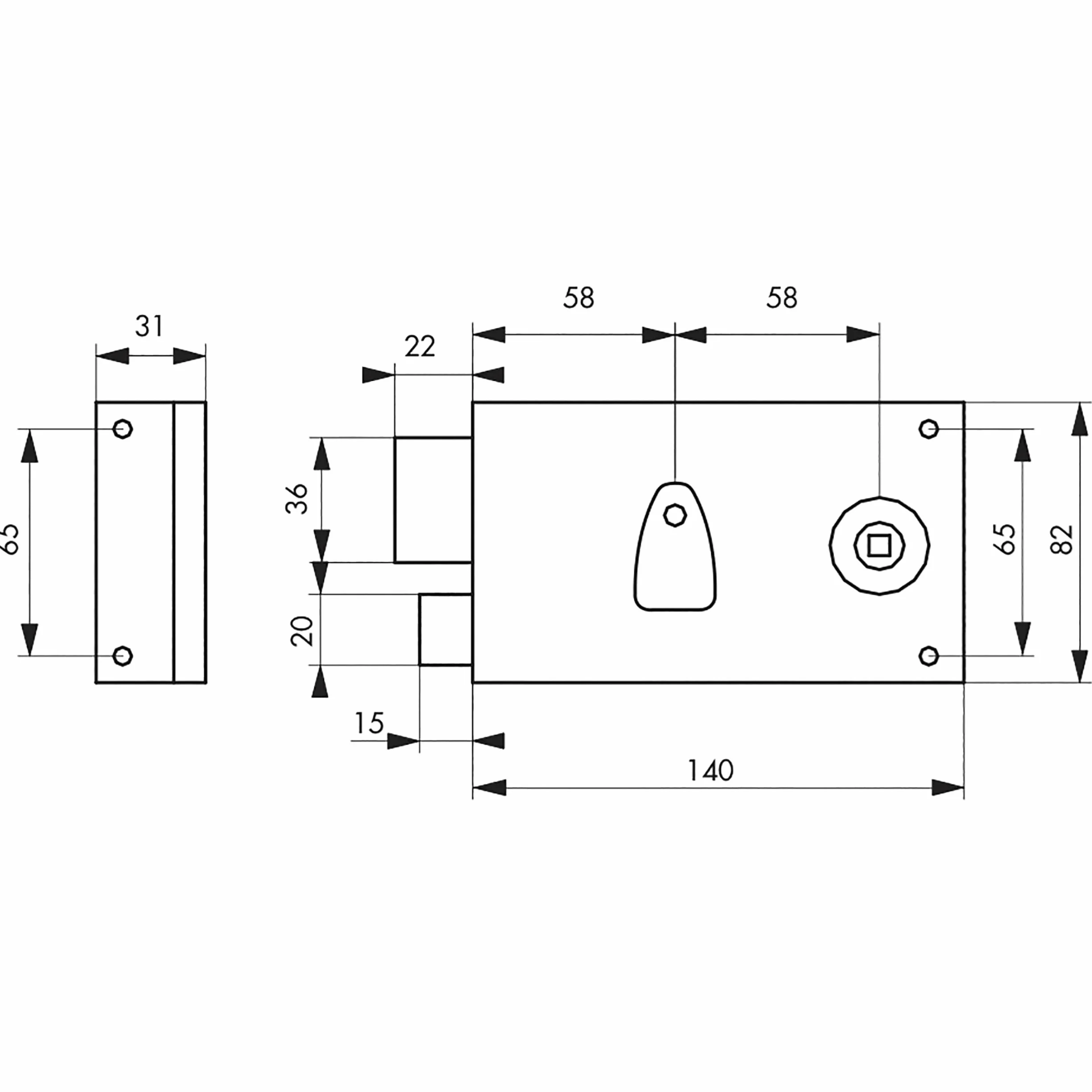 Deadbolt Lock Poziomy Thirard T 1/2-Black-Left szer. x wys. 82 x 140 mm