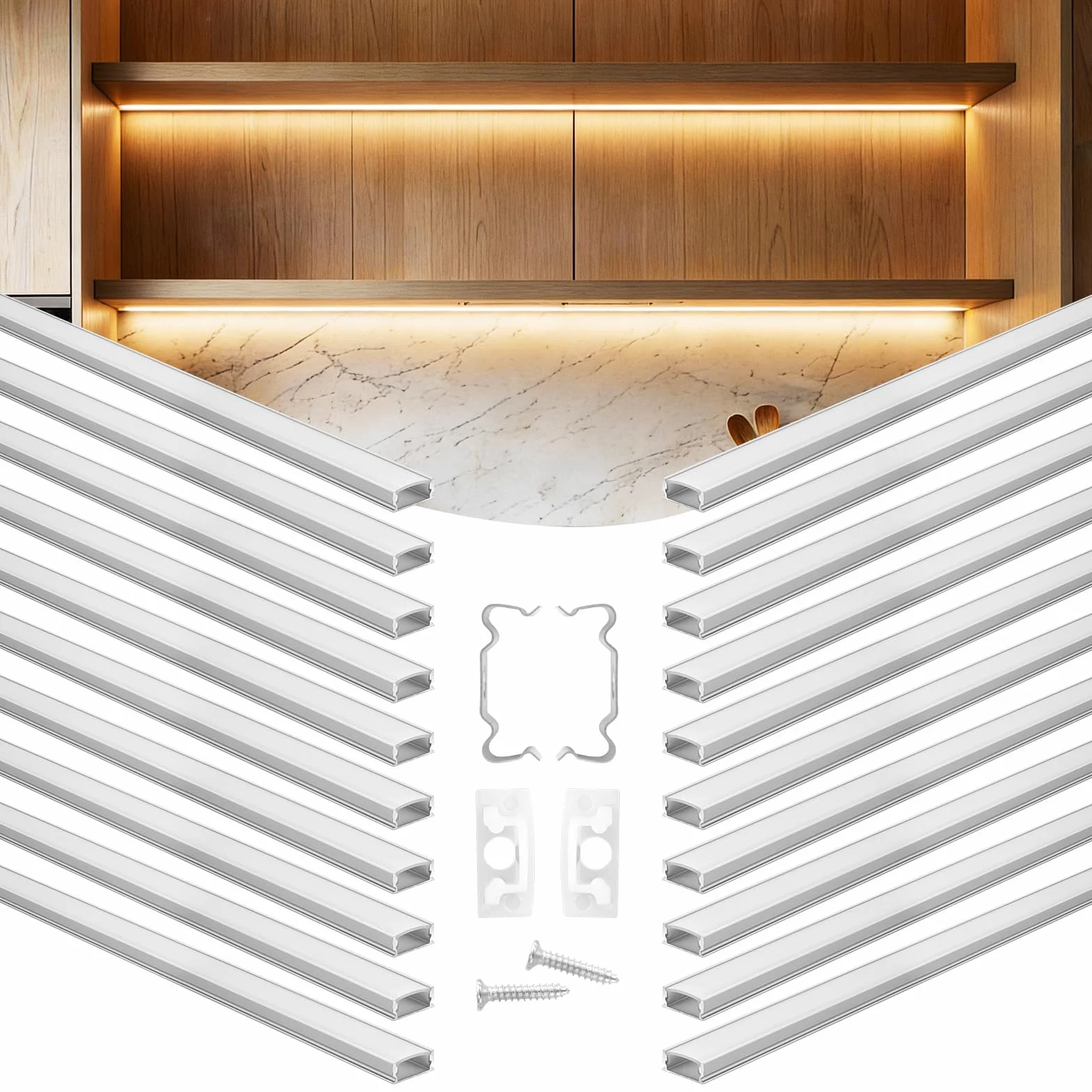 VEVOR Profil aluminiowy do taśmy LED 1m, opakowanie 20 sztuk, kanał świetlny z dyfuzorem opalnym
