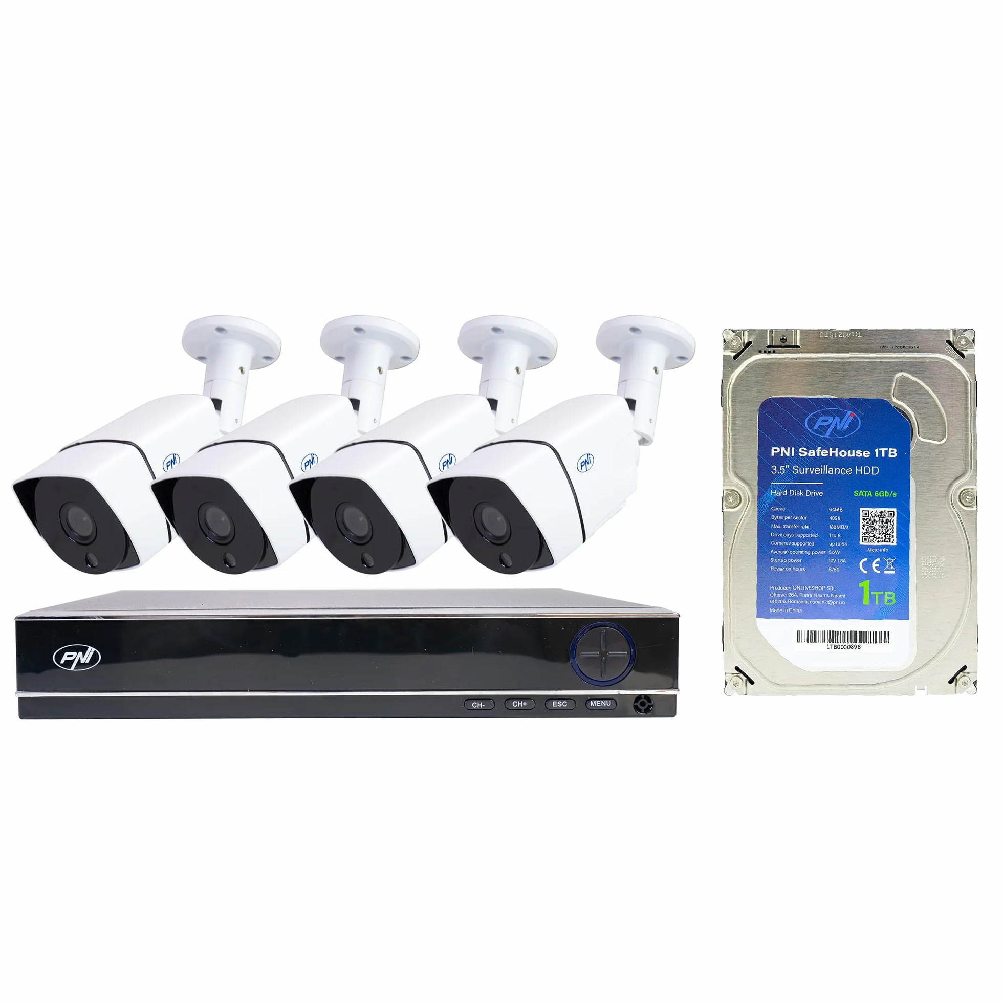 PNI House PTZ1300 Full HD AHD zestaw do monitoringu wideo z 4 kamerami zewnętrznymi 2 MP, kamerami zewnętrznymi 1080P i PNI SafeHouse 1 TB w zestawie