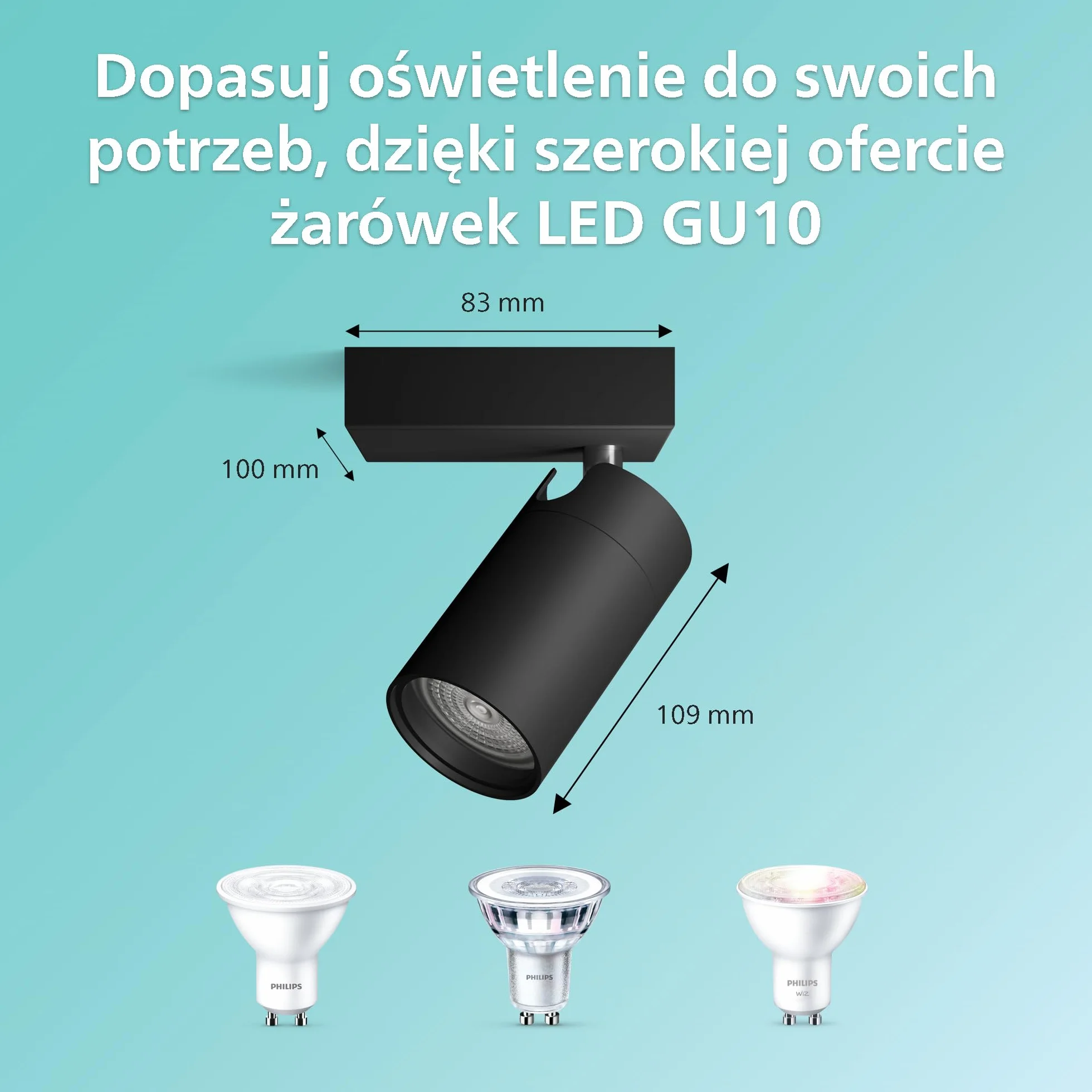 Philips LED Pojedynczy reflektor punktowy Idris, czarny, IP44, wodoodporny, żarówka GU10 nie wchodzi w skład zestawu