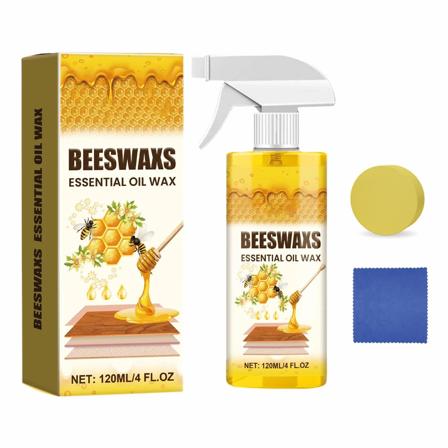 Wood Cleaner and Restorer - Hardwood Spray, Antique Furniture Revivor, Deep Cleaning Beeswax Formula, Removes Scratches and Restores Natural Grain, Maintenance Solution for Living Room Cabinets