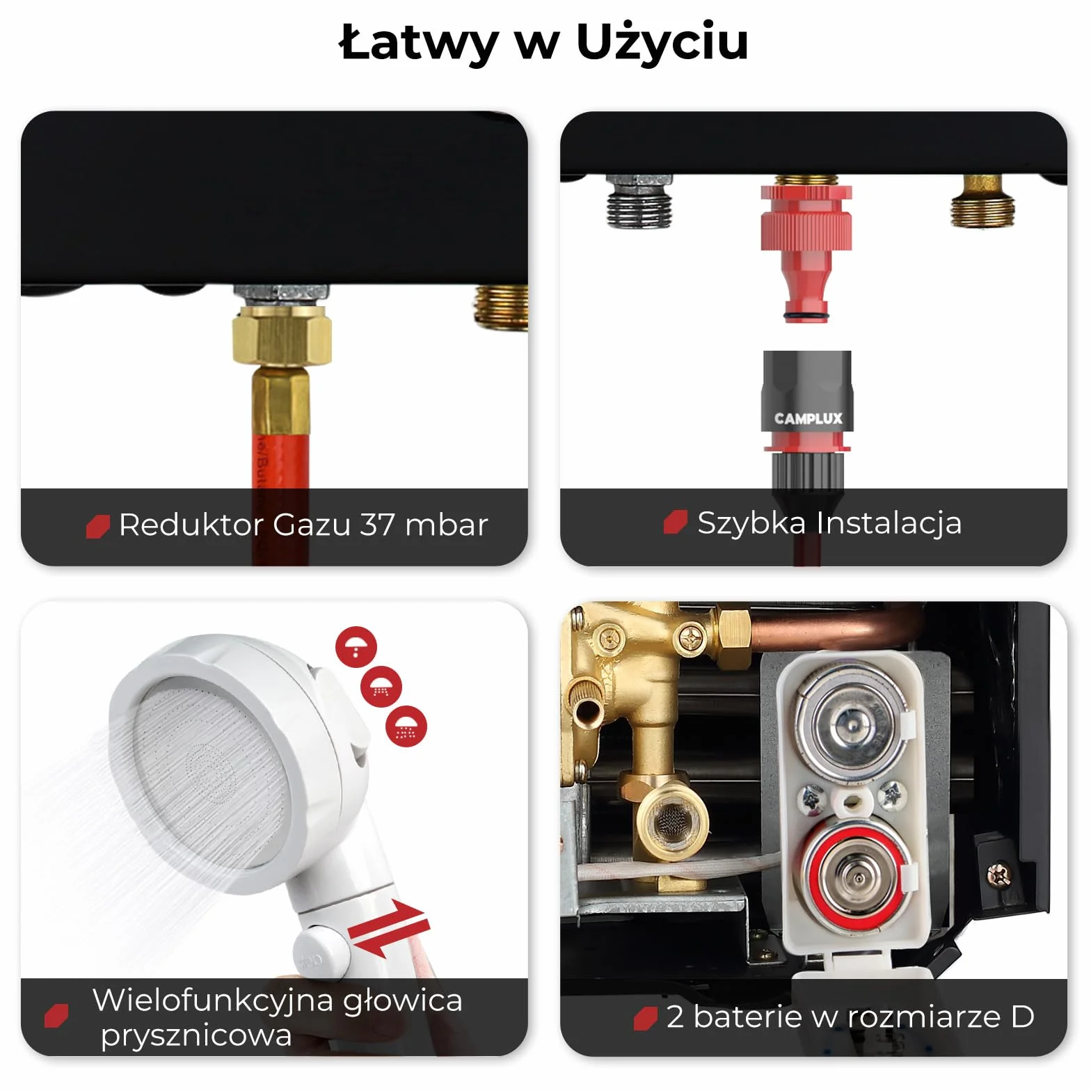 Camplux BW264BC 10L gazowy podgrzewacz wody z pokrywą przeciwdeszczową, certyfikat CE GAR, do użytku na kempingu, w kamperze, myciu koni