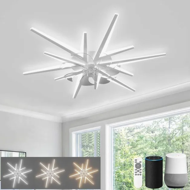 LJX Inteligentny wentylator sufitowy ze światłem, 91 cm, współpracuje z Alexa DC, ściemniany wentylator LED z pilotem zdalnego sterowania, 2,4 G, WiFi, cichy, odwracalny, nowoczesny design, do