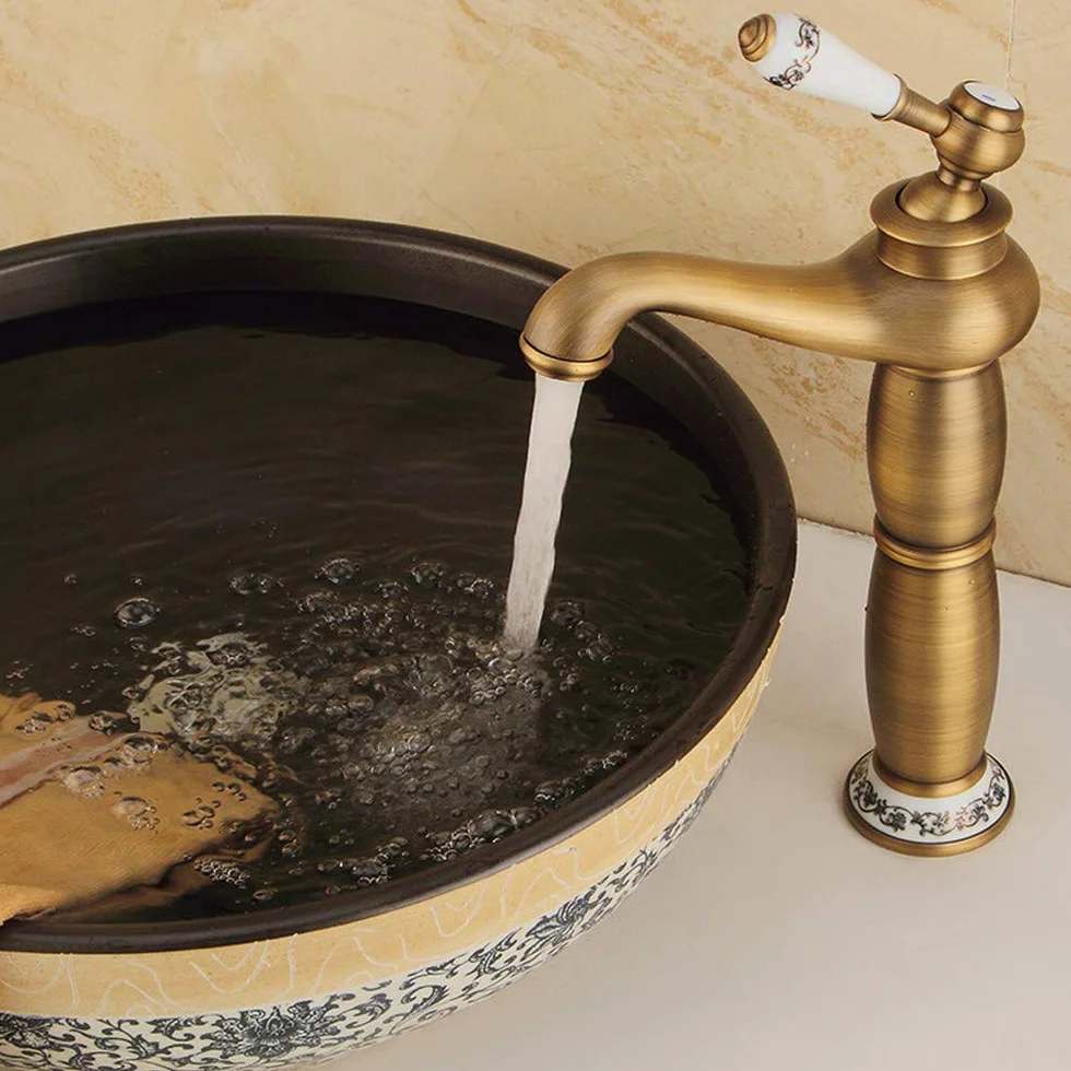 Miedziana bateria łazienkowa w stylu vintage z ceramicznym uchwytem retro umywalka artystyczna bateria do podwyższania sceny umywalka mieszacz ciepłej wody z napowietrzaczem idealny do wystroju w