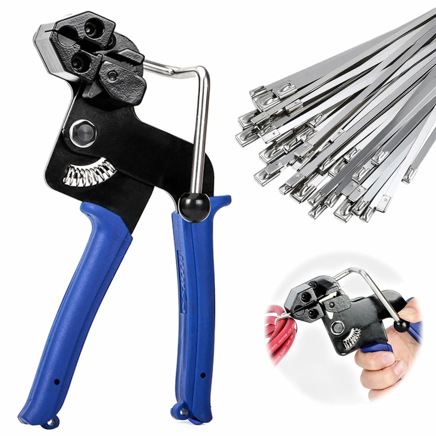200 sztuk opaska kablowa ze stali nierdzewnej i pistoletem do bindowania metalu, szczypce do opasek kablowych, 4,6 x 300 mm