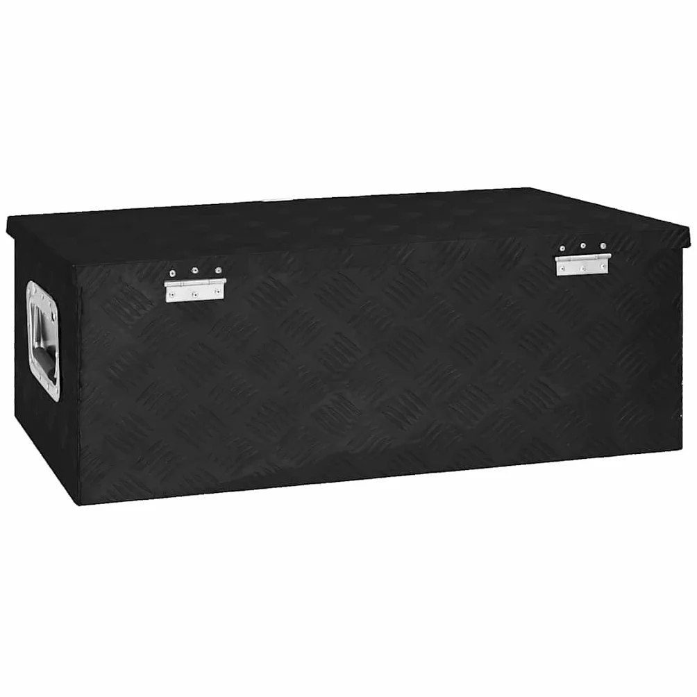 Pudełko do przechowywania, czarne, aluminiowe, 80 x 39 x 30 cm, z systemem zamykania i uchwytem, skrzynka narzędziowa do warsztatu i gospodarstwa domowego, przestronna skrzynka na narzędzia