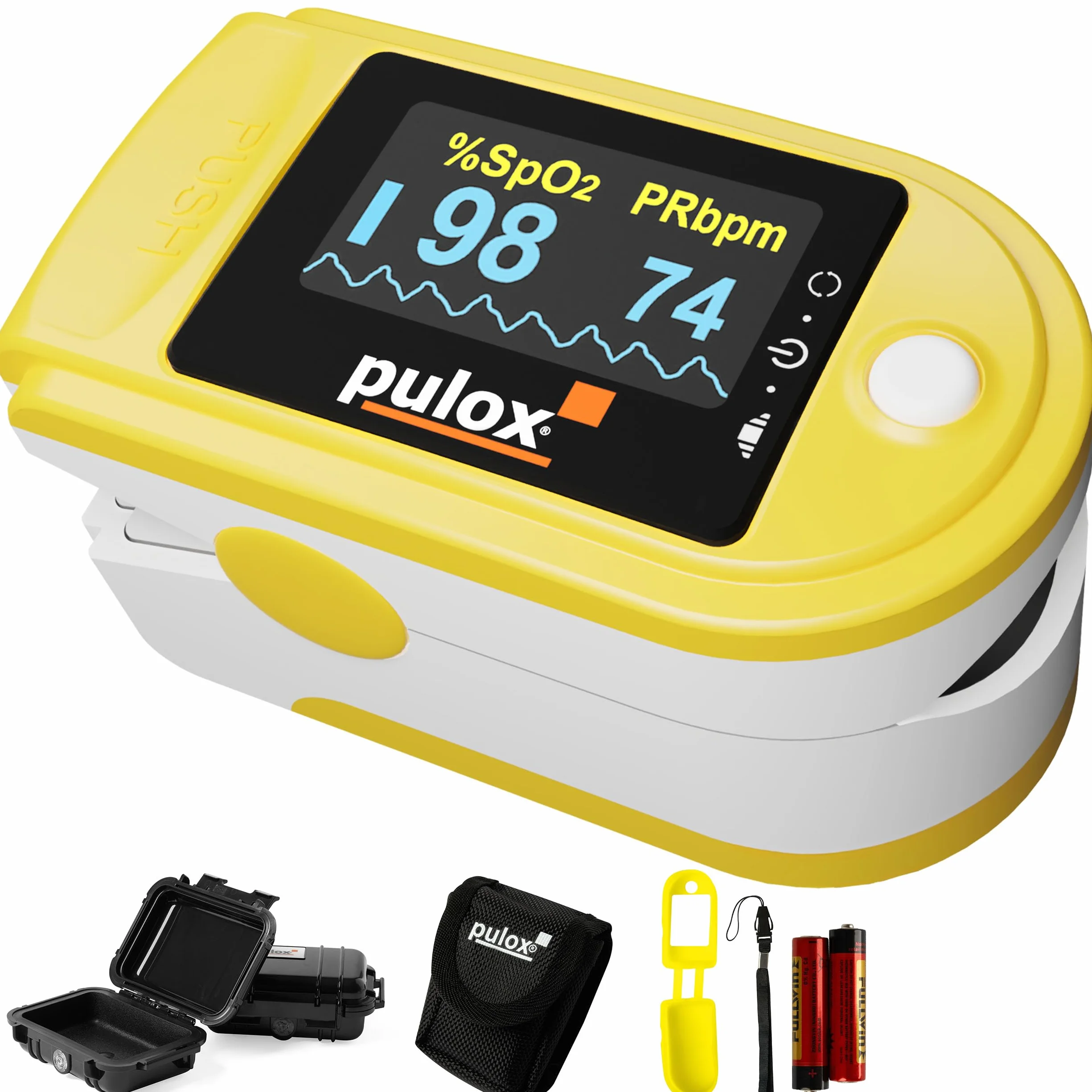 Pulsoksymetr Pulox PO-200 Set z akcesoriami - Monitor do pomiaru pulsu, nasycenia tlenem i wskaźnika perfuzji na palcu