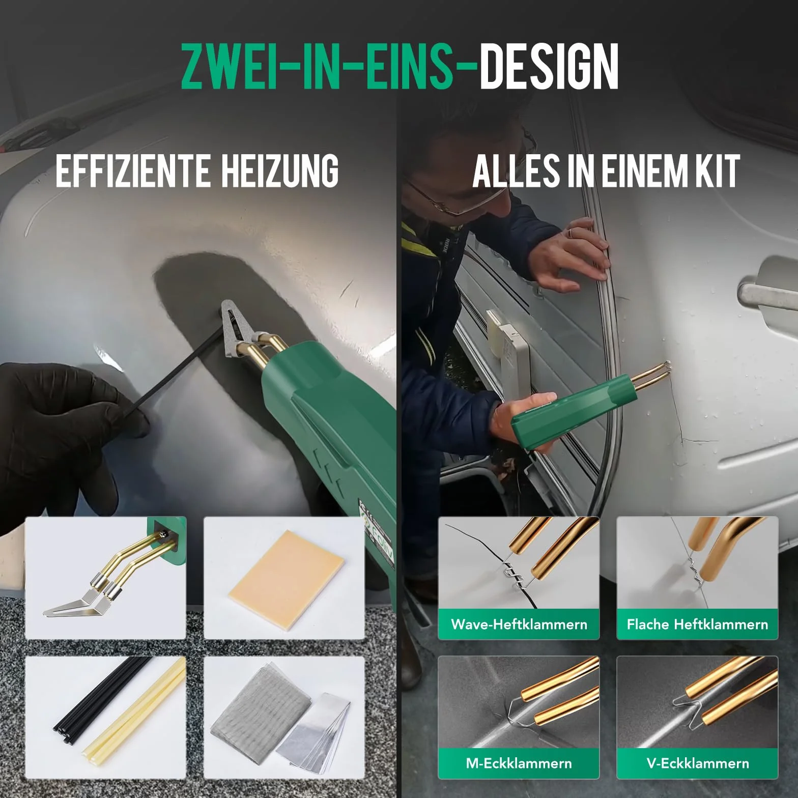 Foliv Spawarka do tworzywa sztucznego 200 W, zestaw spawarek do tworzyw sztucznych, 2 w 1, spawarka, zderzaki samochodowe, zestaw naprawczy z 1000 szt. gwoździ, 16 prętów spawalniczych z tworzywa