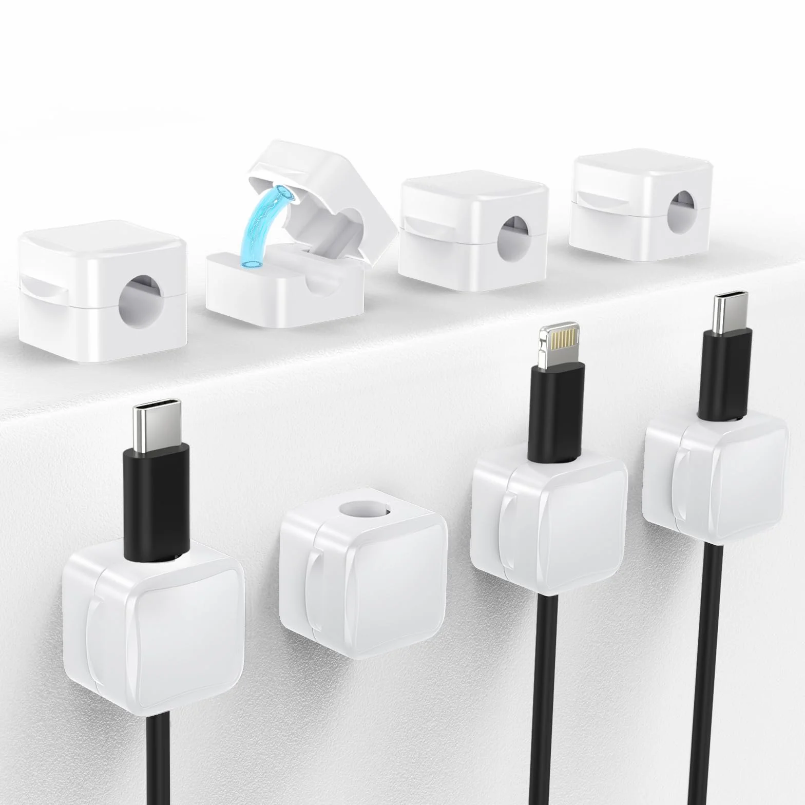 TiMOVO Magnetic Cable Clips, 8 Pack Cable Cord Organizer with Strong Adhesive under Desk Cable Management, Small Mini Wire Holder Keeper Organizer for Home Office Desk Kitchen Car Nightstand, White