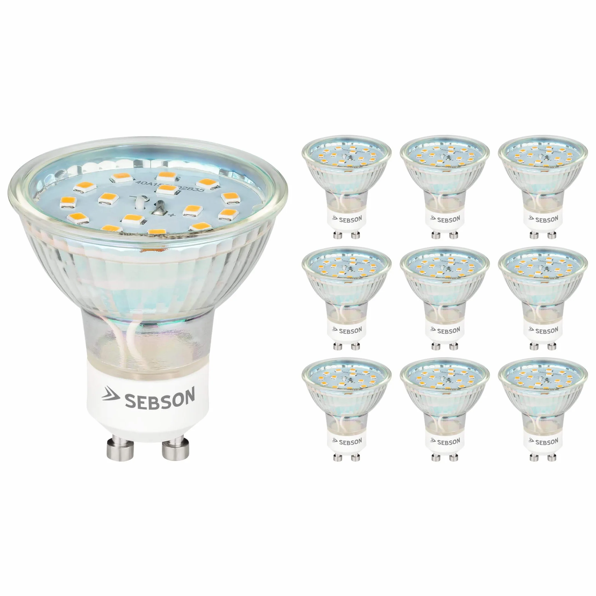SEBSON Żarówka GU10 LED 5W - 10 Sztuk - Ciepłe białe światło 3000K 420lm Ra97 230V - Lampa wpuszczana niemigoczący