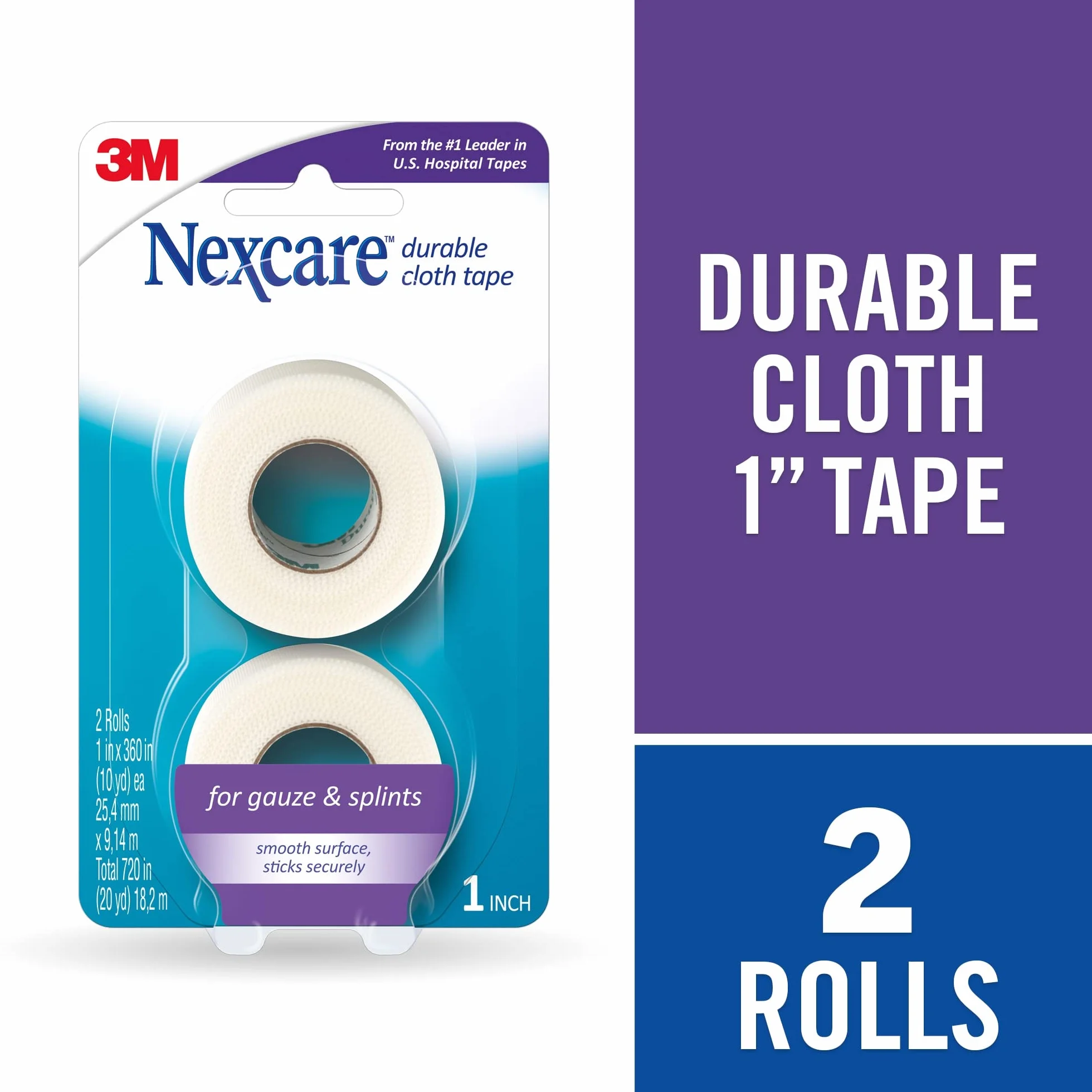 Nexcare Durapore wytrzymała taśma materiałowa 3,5 cm x 10 jardów, 2 ea