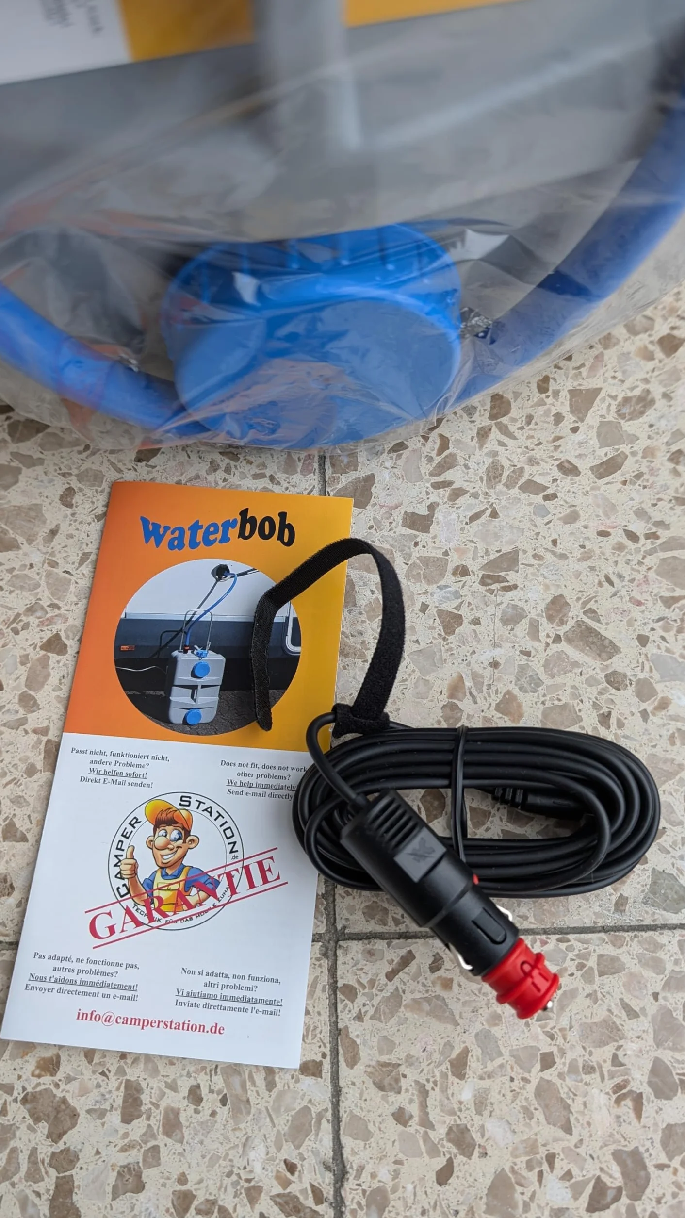 WaterBob, Zbiornik na wodę na kółkach z pompą 12 V, szary, długość 50 cm, szerokość 32 cm, wysokość 30 cm