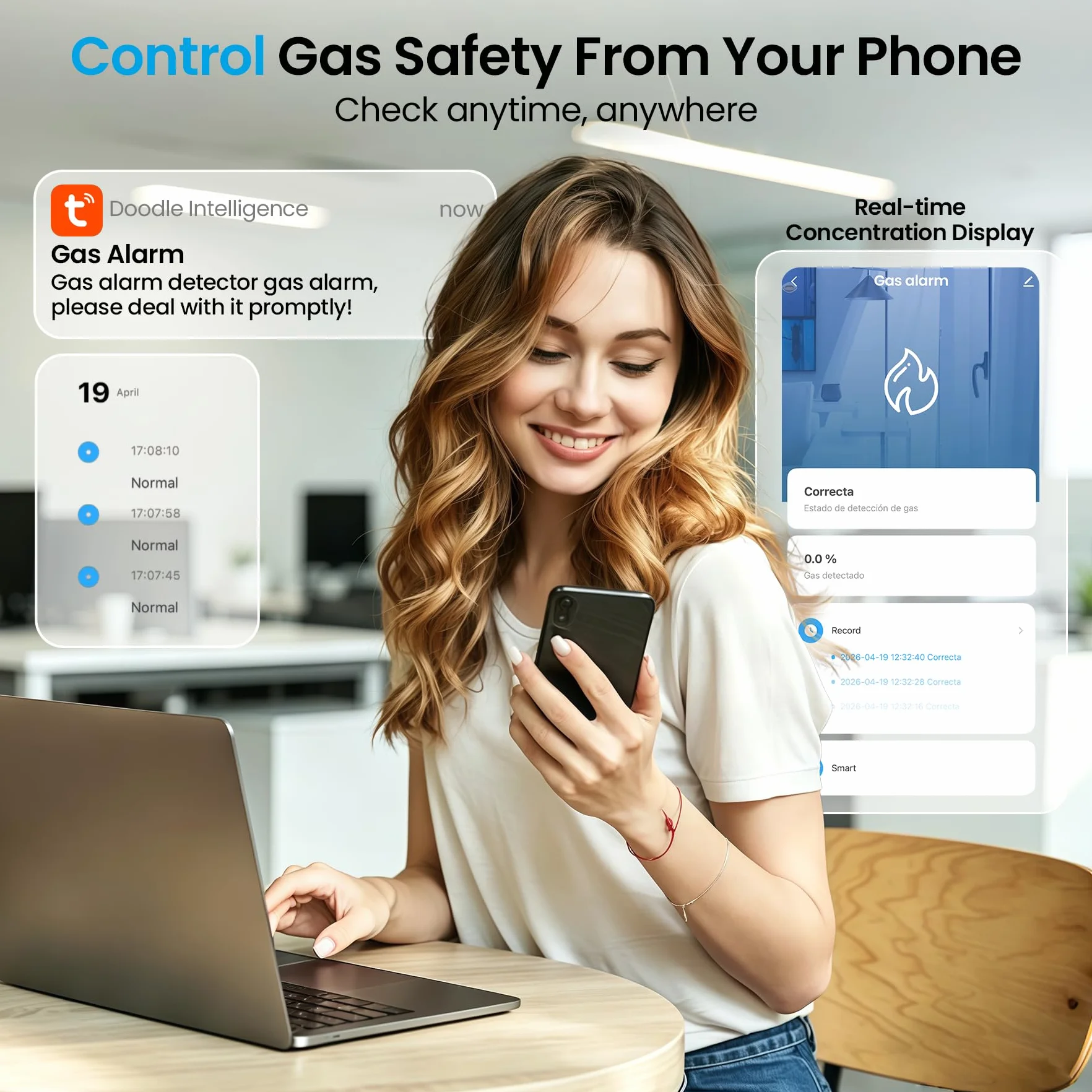 BoundlessBrothers Detektor gazu WiFi, alarm kuchenny 50194, kompatybilny Tuya Smart 2,4 GHz, czujnik wycieku gazu naturalnego, metan, propan, butan, LPG