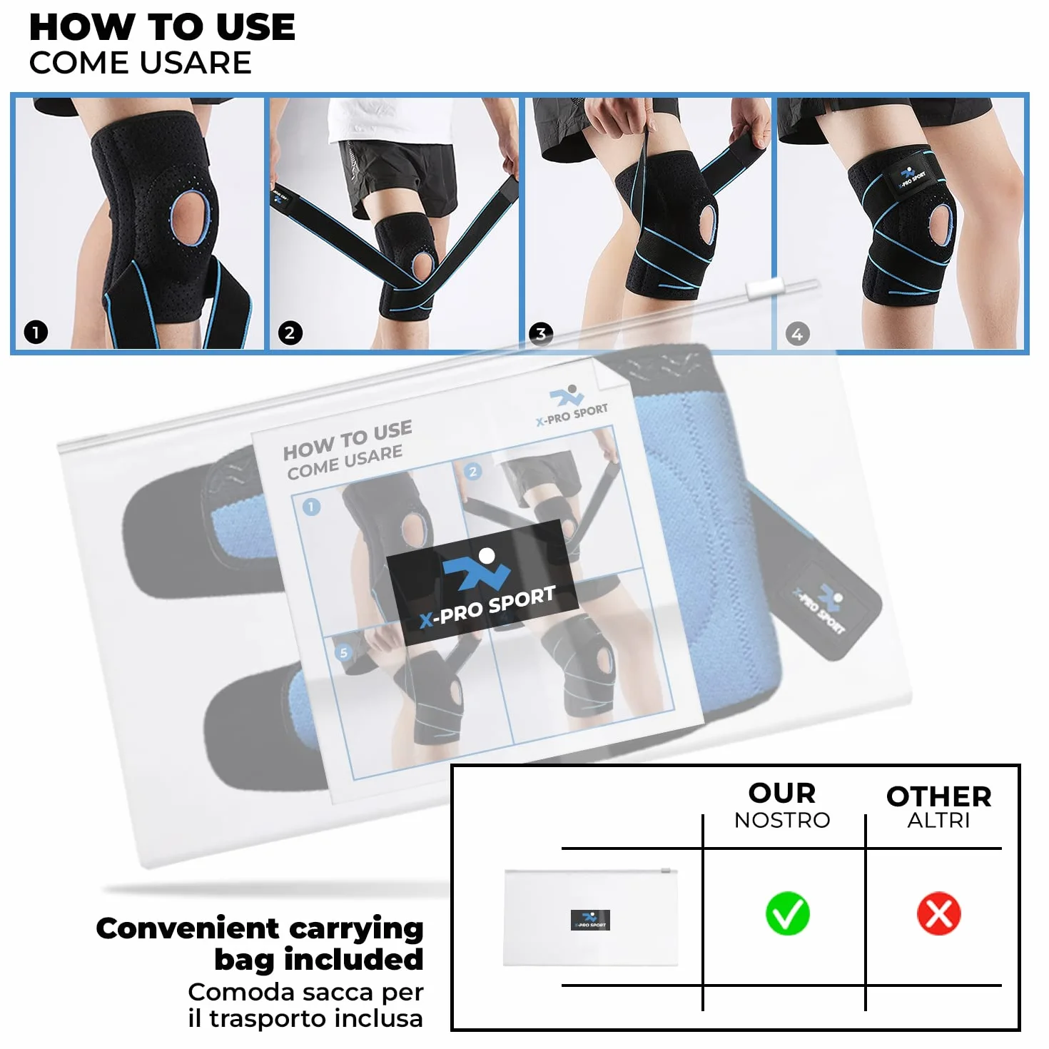 Orteza na kolano X-Pro Sport ze stabilizatorem bocznym i regulowanym stabilizatorem rzepki