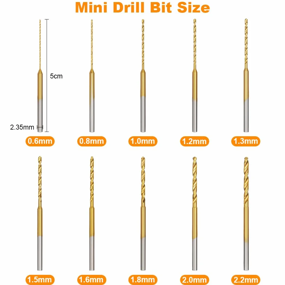 Ainiv 10 sztuk mini mikro wiertła do grawerowania 0,6 mm do 2,2 mm chwyt 2,35 mm trzpień powlekane tytanem małe wiertło do drewna żywica plastikowy brelok wisiorek biżuteria