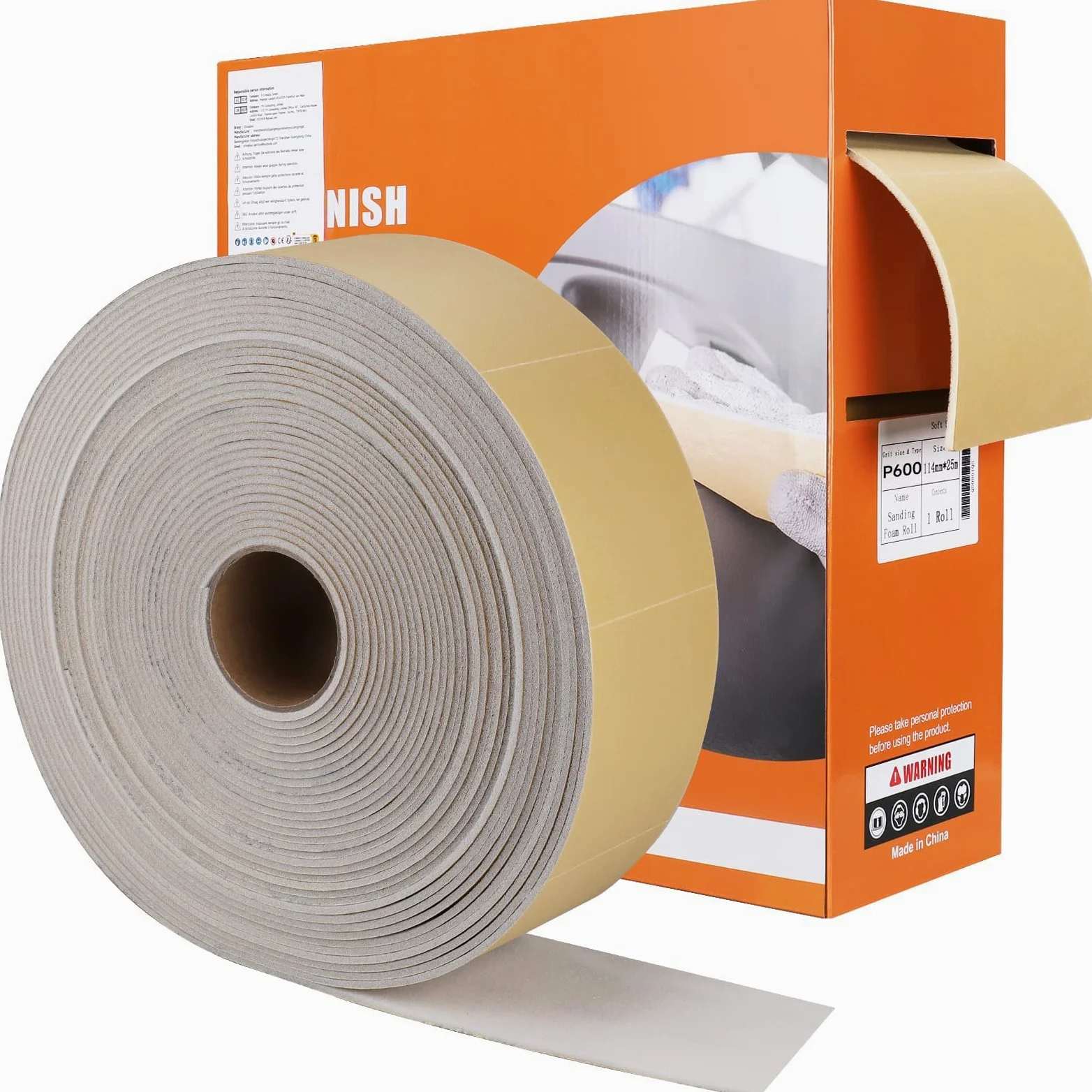 Gąbka szlifierska 115 mm x 25 m, blok szlifierski, ziarnistość 800, miękka pianka, blok piaskowy, suchy papier ścierny do drewna i metalu