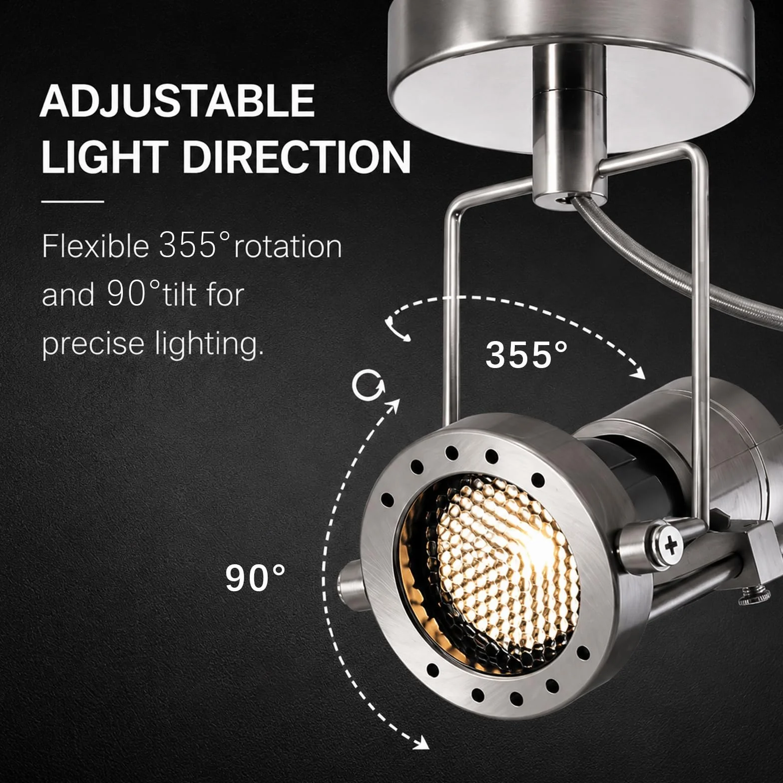 Jadssox Regulowany reflektor sufitowy LED Lampa punktowa, wykończenie szczotkowanego niklu, Reflektory kierunkowe 7 W 3000 K Oświetlenie akcentujące do dekoracji ściennych, salonu, sypialni