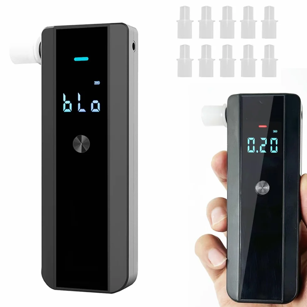 Przenośny Alkomat z 10 ustnikami Wyświetlacz LCD Tester Alkoholu