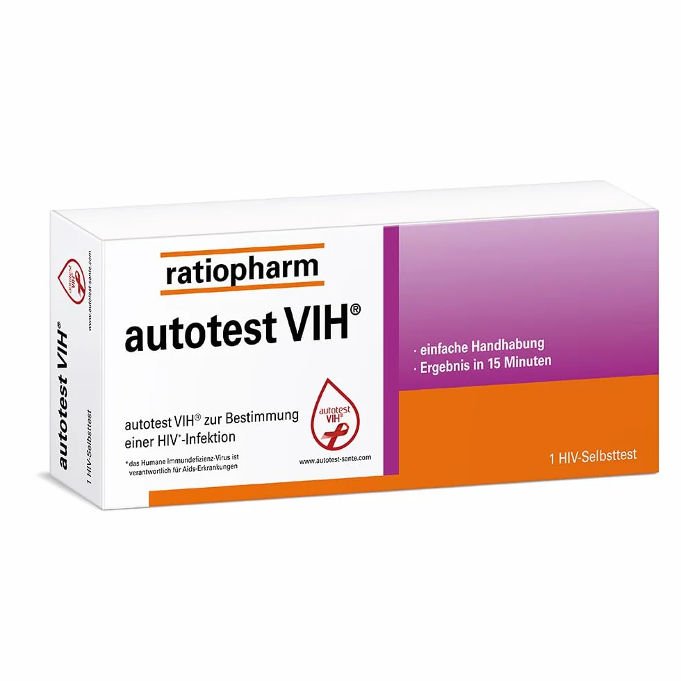 autotest VIH® firmy ratiopharm: autotest do szybkiego i niezawodnego wykrywania potencjalnego zakażenia HIV. Dyskretny i łatwy do przeprowadzenia w domu.