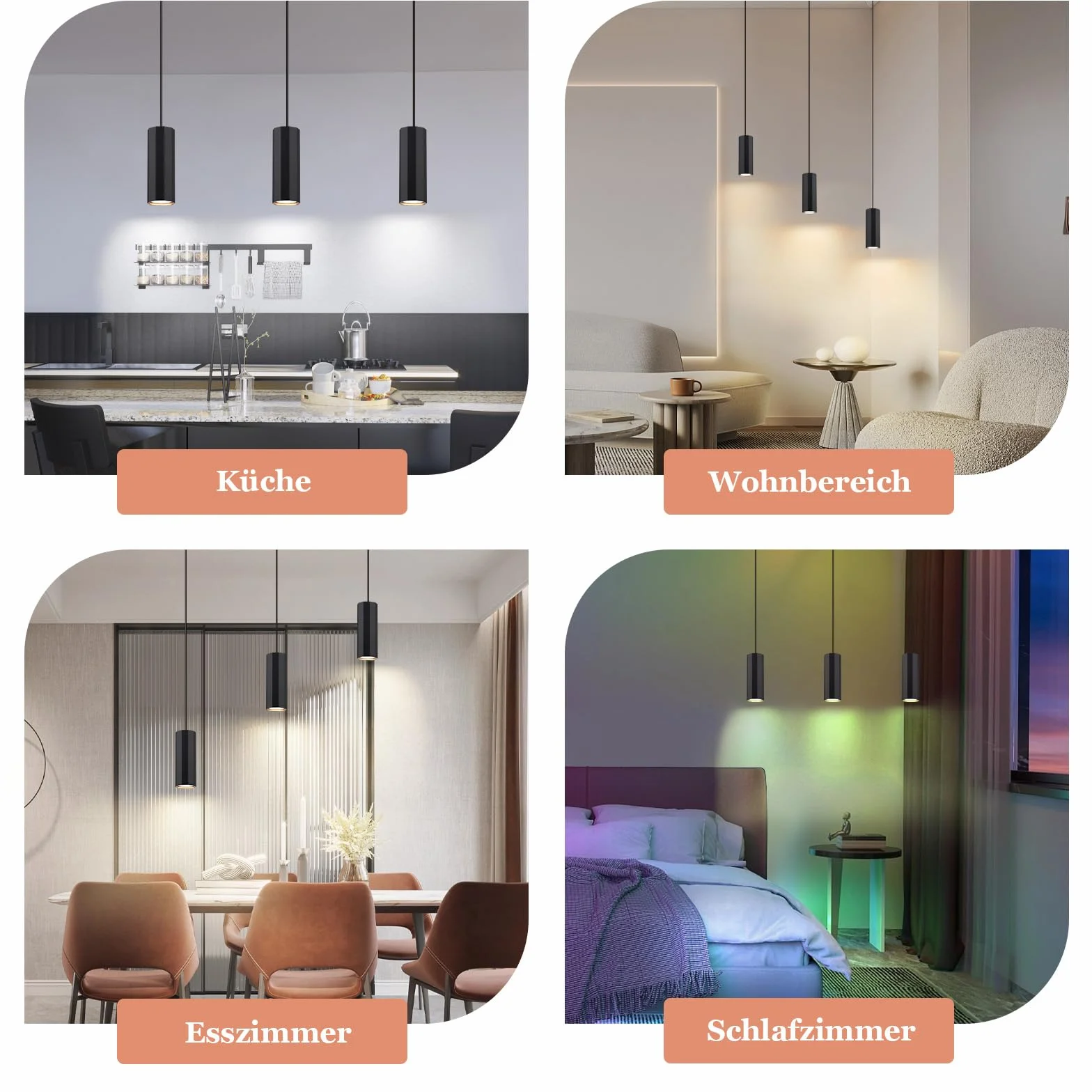 Glitzerlife Lampa wisząca 3-płomienna Stół jadalny Czarny - Lampa wisząca GU10 Salon Nowoczesna lampa industrialna do jadalni Wisząca metalowa lampa wisząca do kuchni Sypialni Jadalni