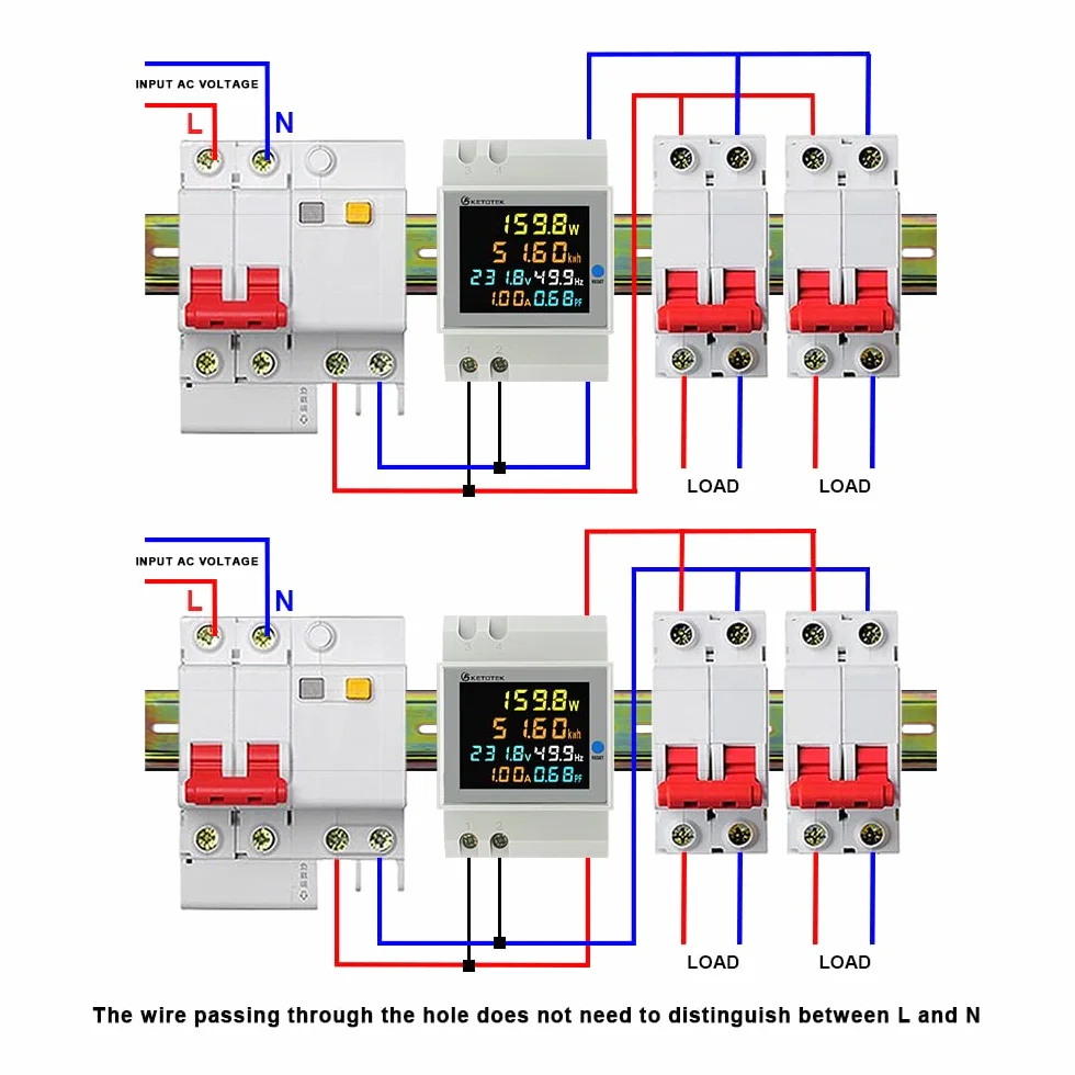 KETOTEK Jednofazowy licznik energii na szynę Din Monitor zużycia energii elektrycznej AC 40-300V 100A Watt kWh Napięcie Volt Amp Prąd Zużycie energii Licznik Woltomierz cyfrowy Amperomierz