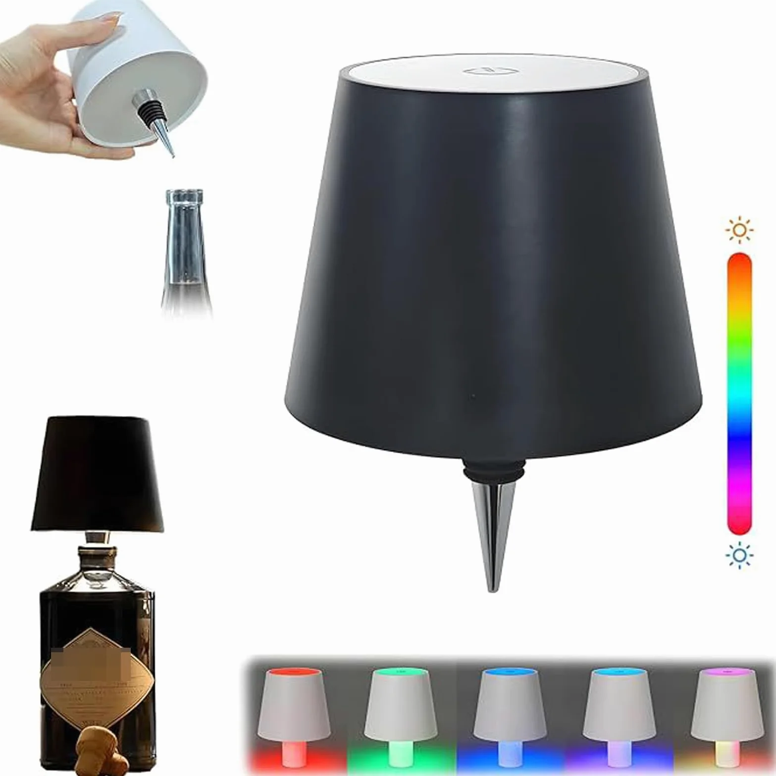 Lampa LED na butelkę wina, 7-kolorowe bezstopniowe ściemnianie ładowanie LED lampka do butelki, dotykowy bezprzewodowy klosz na butelkę LED, nadaje się do barów, restauracji, może być również używana