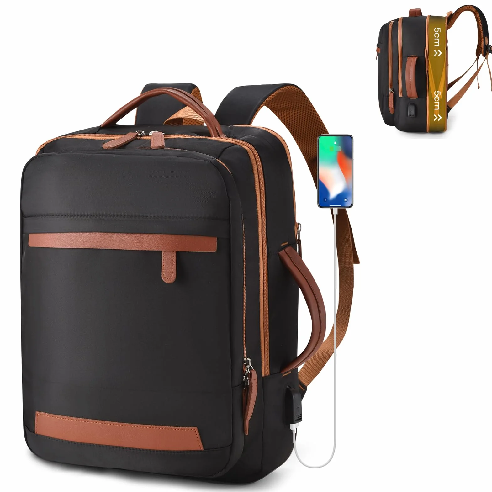 SPAHER Rozszerzalny Plecak Podróżny 40x30x15 British Airways 40x30x20 Wizzair Plecak na Laptopa 15,6 Calowy z Portem Łdowania i Mokrą Kieszenią USB Plecak do Samolotu Pracy dla Kobiet i Mężczyzn