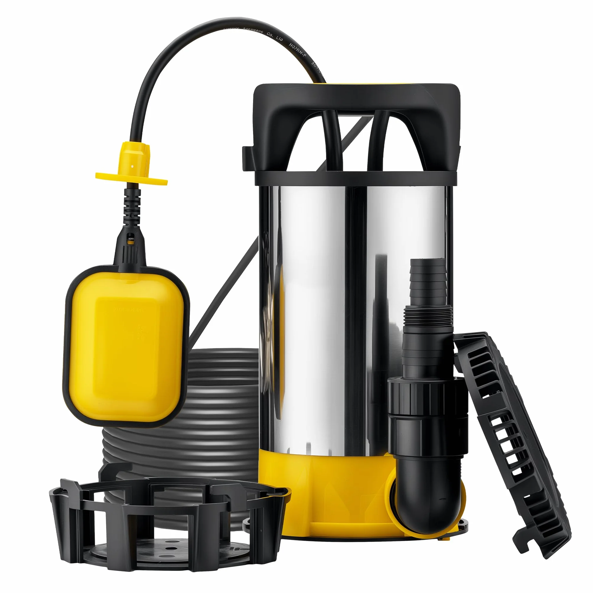 Wiltec Pompa zanurzeniowa 3-w-1 do wody czystej i brudnej, ze stali nierdzewnej i PPO, 1100 W z przepływem 18000 l/h, z dwoma podstawkami na różne wymagania