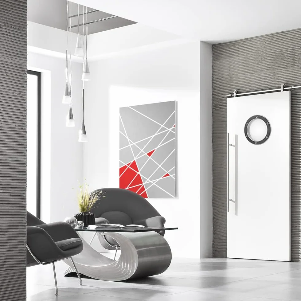 MLS B4000 AN Bulaj do Drzwi, z Wytrzymałego Aluminium, Bezpieczne Szkło VSG, Odpowiedni do Drzwi o Grubości 40 mm, Widoczne Śruby Montażowe, Naturalne Aluminium, Średnica 300 mm, Szkło Matowe