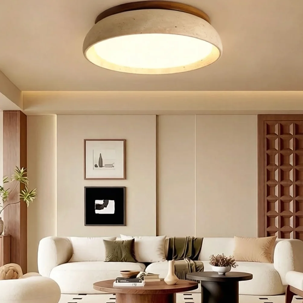 Lampa Sufitowa Wabi-Sabi Naturalny Trawertyn Oświetlenie Sufitowe LED 3 Kolory Regulowane Oprawa Sufitowa Nowoczesna Kształt Miski Do Sypialni Salonu Jadalni Lampa Korytarzowa(43cm)