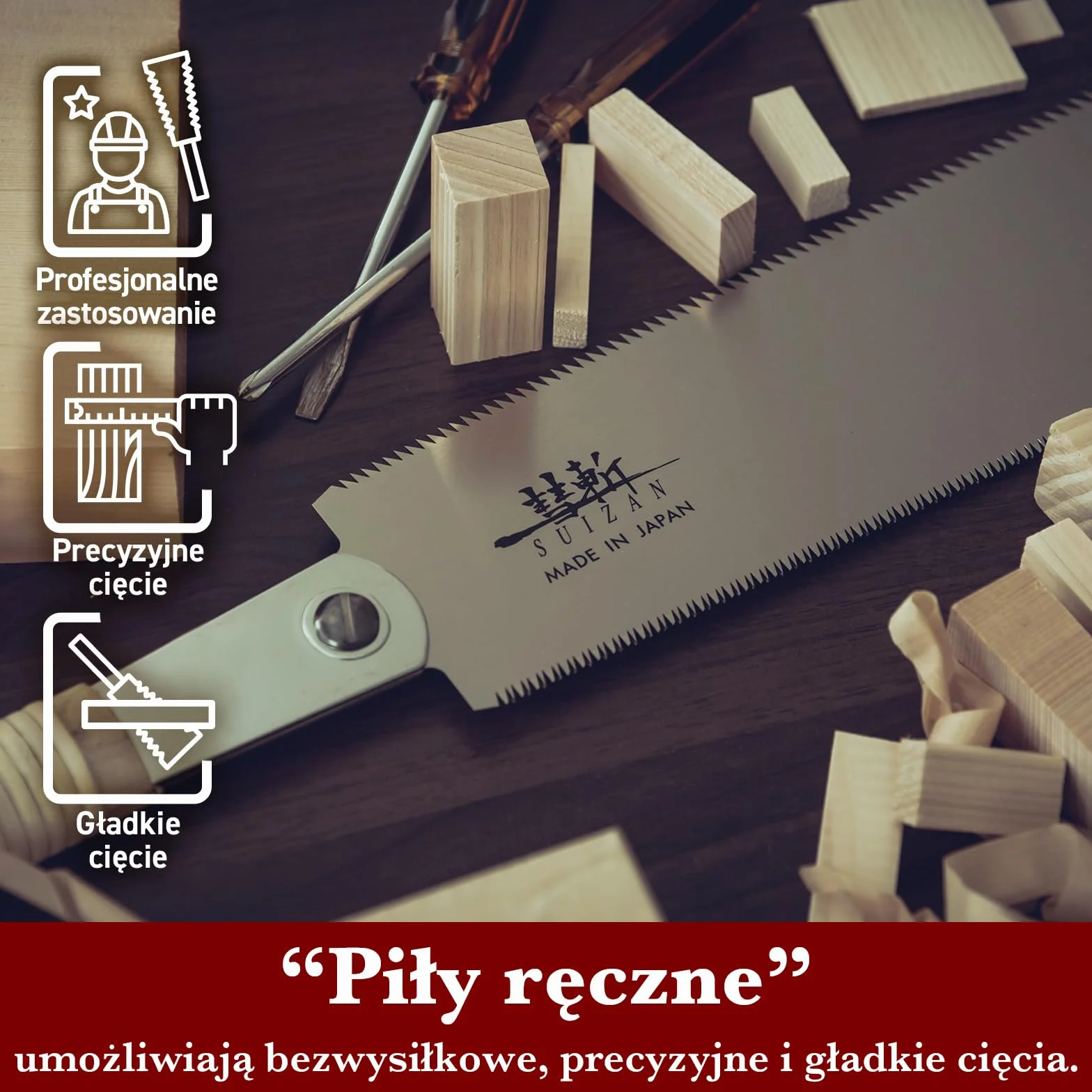 SUIZAN Ryoba Japońska piła ręczna dwustronna 240mm