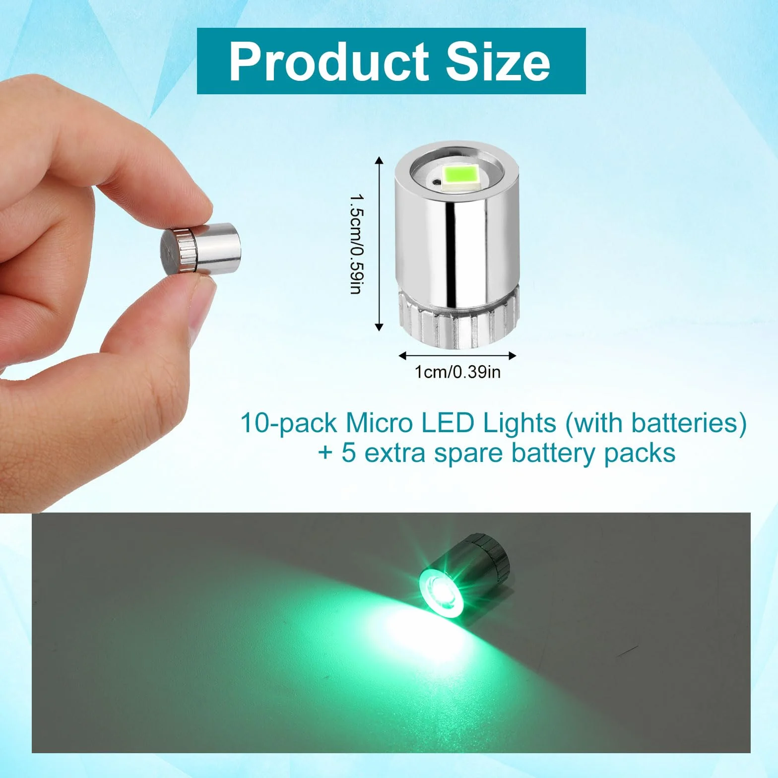 10szt Miniaturowe Lampki LED, Mini Mały Światło z Dołączoną Baterią Micro Reflektor Świateł do Dekoracji Przyjęcia DIY Paper Lantern Akcesoria do Domku dla Lalek (Zielony)