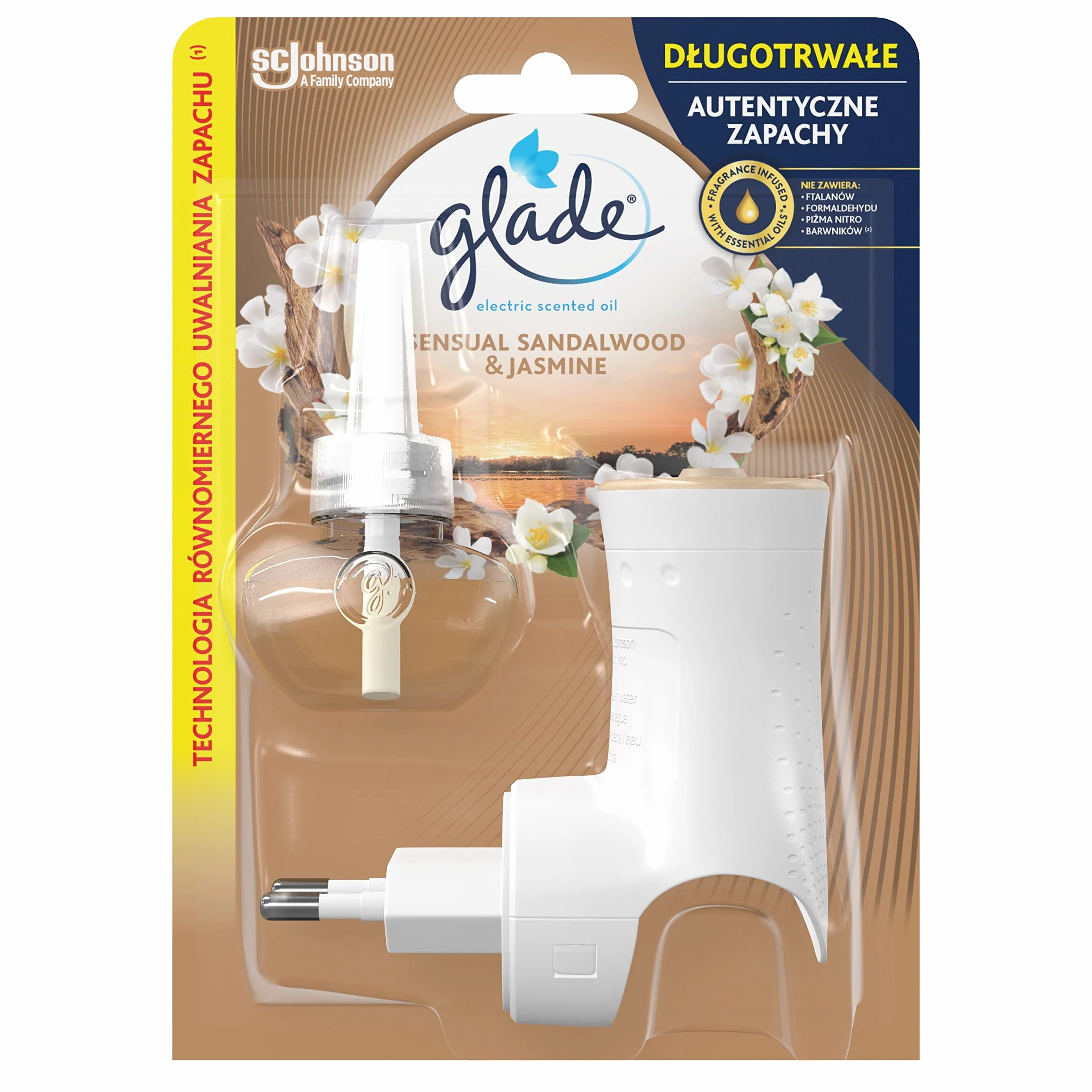 Glade Elektryczny Odświeżacz Powietrza, Electric Scented Oil o Zapachu Sensual Sandalwood & Jasmine, Urządzenie z Wkładem, Długotrwały Zapach, 20 ml